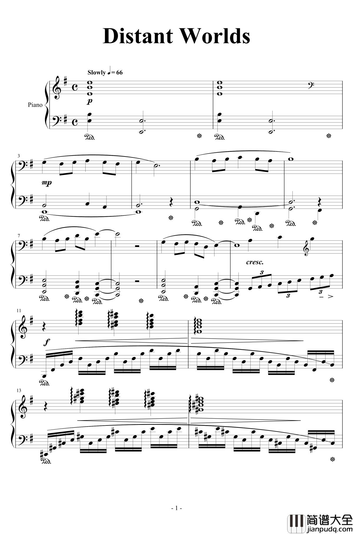 Distant_Worlds钢琴谱_遥远的世界_植松伸夫