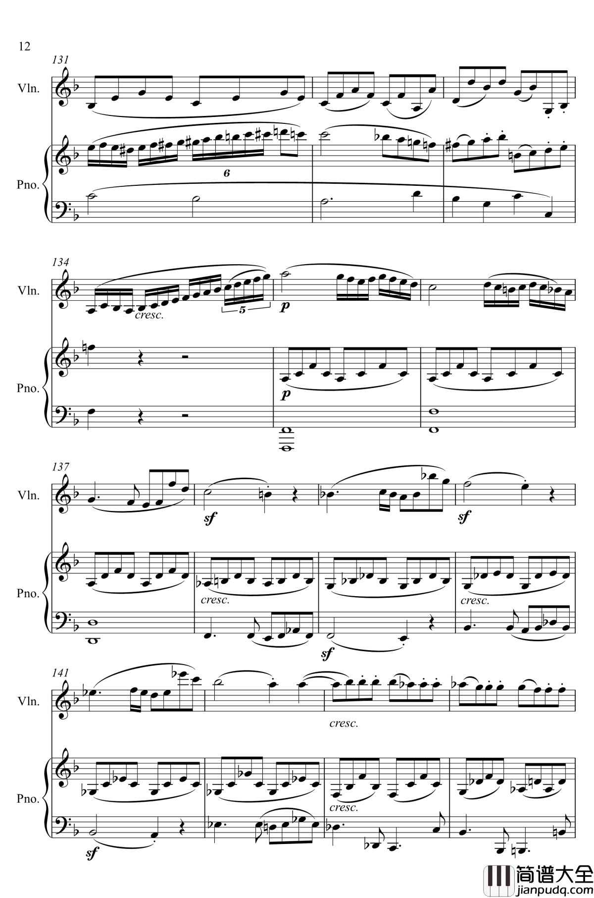 第5小提琴与钢琴奏鸣曲钢琴谱_第一乐章钢琴谱_贝多芬_beethoven