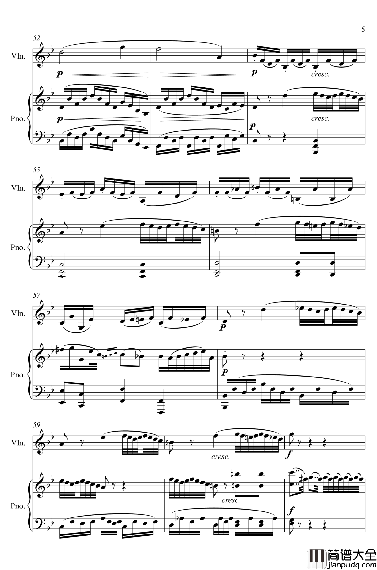 第5小提琴与钢琴奏鸣曲_第二乐章钢琴谱_贝多芬_beethoven