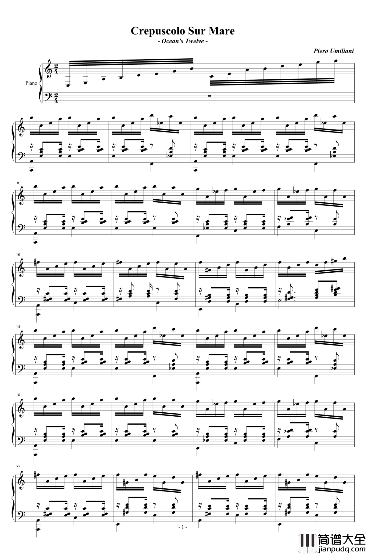 Crepuscolo_Sul_Mare钢琴谱_十二罗汉_海上暮光_吉他改编