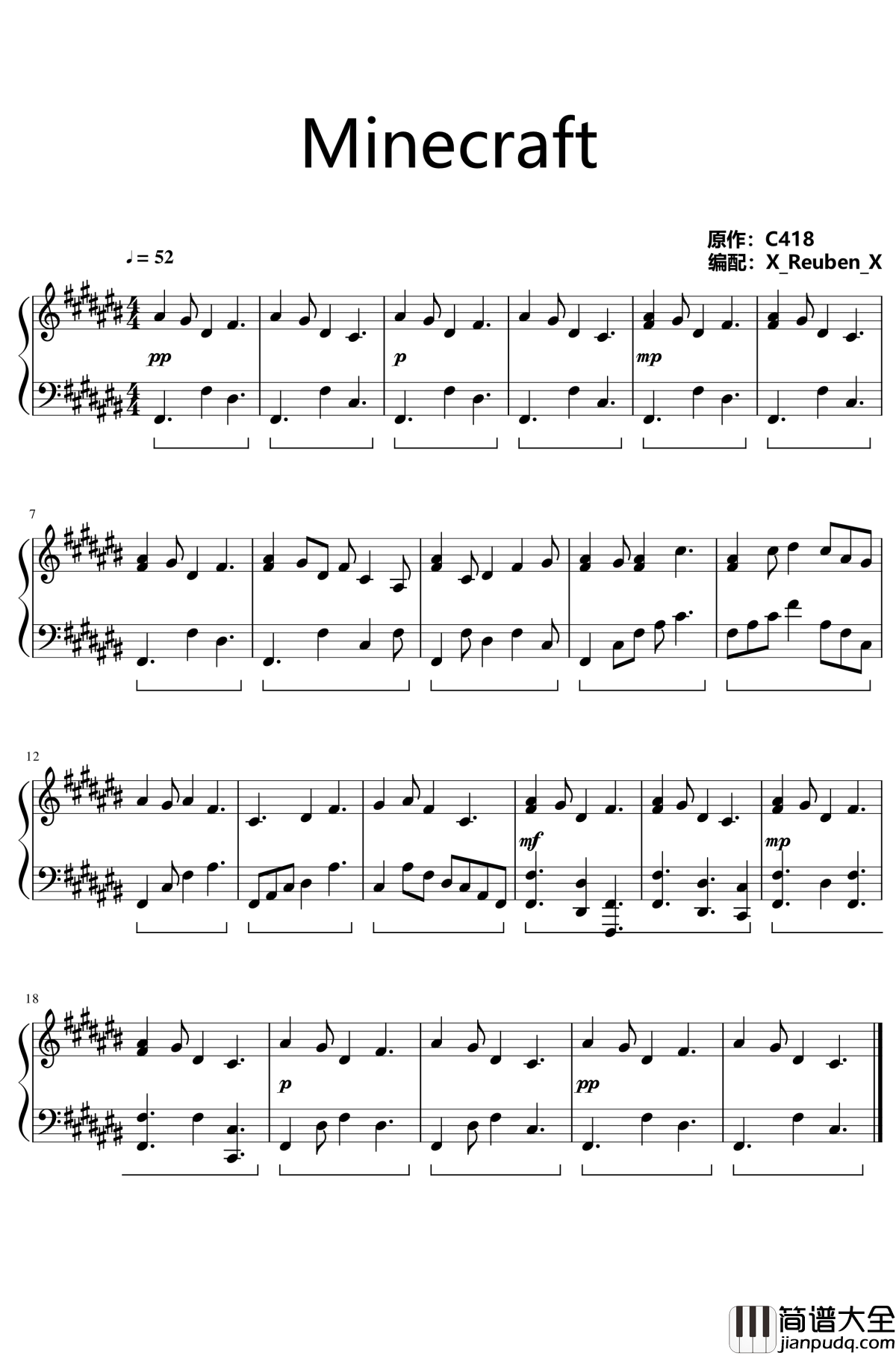 Minecraft钢琴谱_我的世界BGM_C418