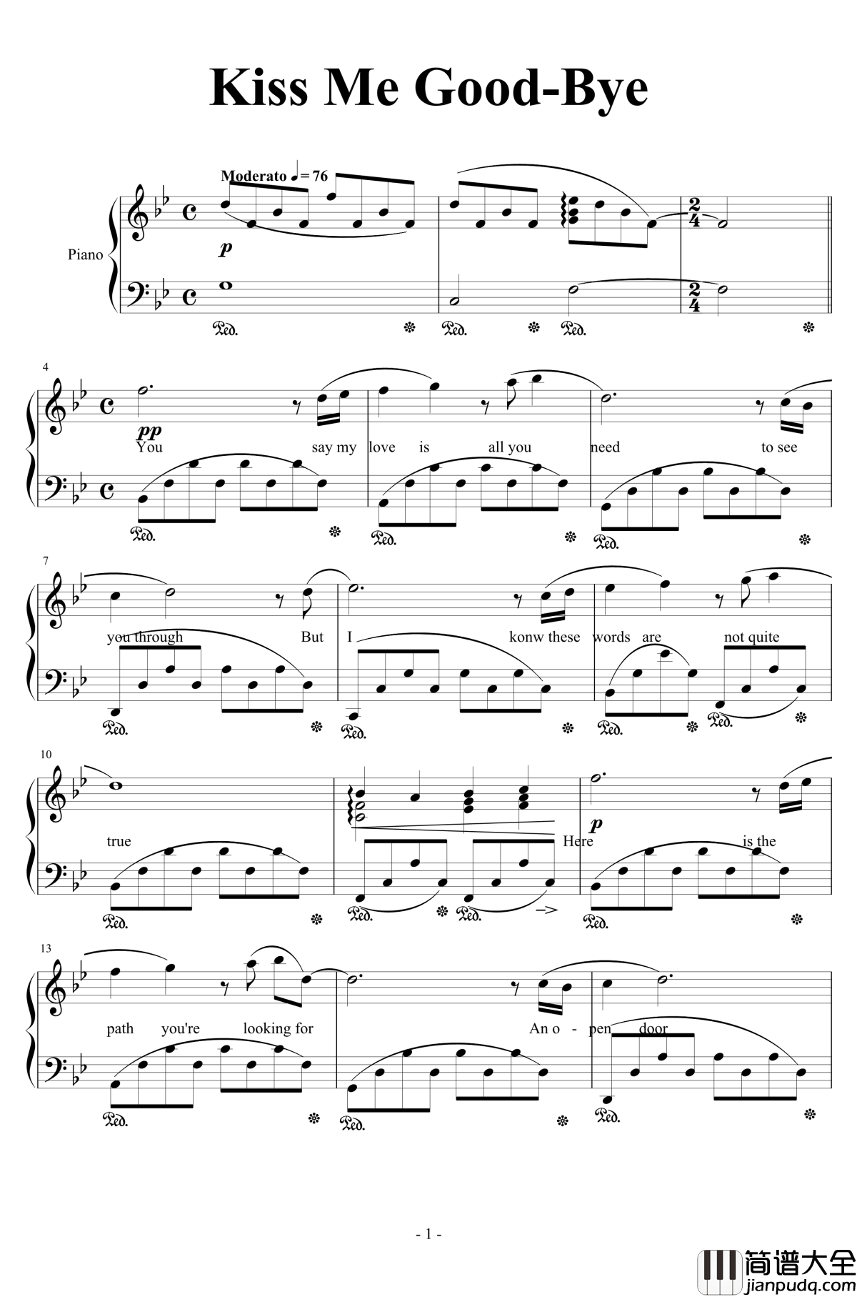 Kiss_Me_Good_Bye钢琴谱_by_Susan_Calloway_Susan_Calloway