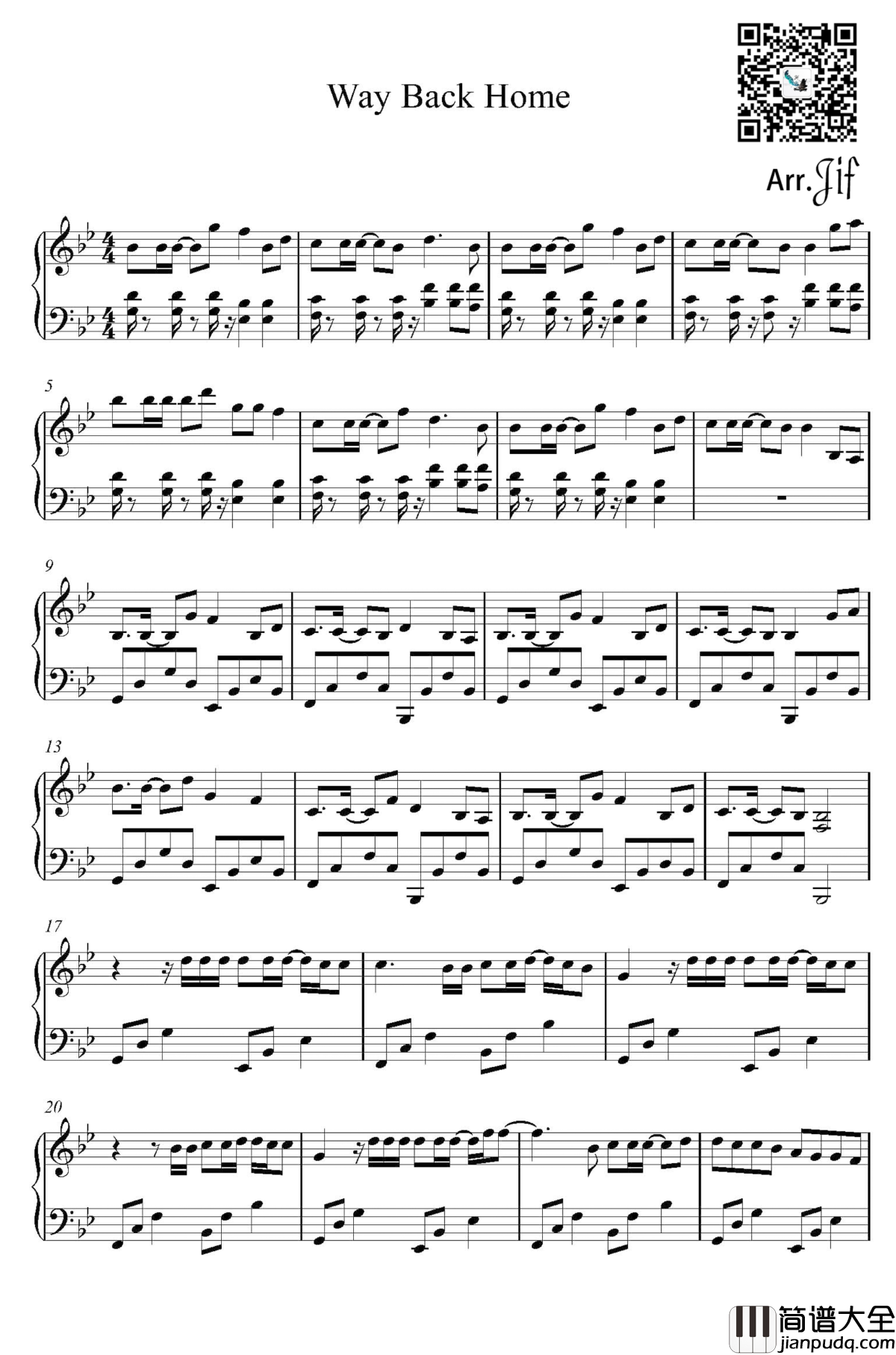 Way_Back_Home钢琴谱_回家的路_Shaun_Reynolds