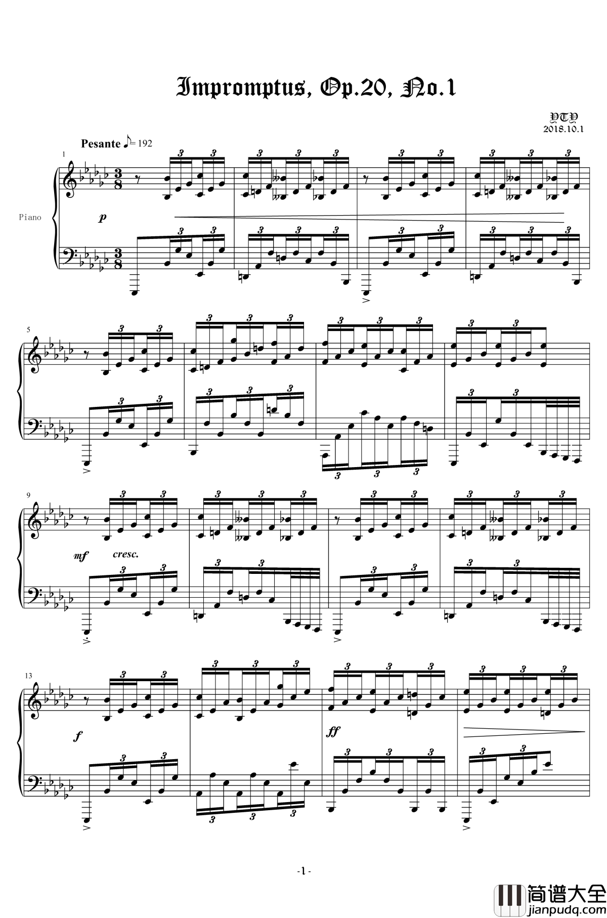 Eb小调即兴曲钢琴谱_Op.20,_No.1_余天越