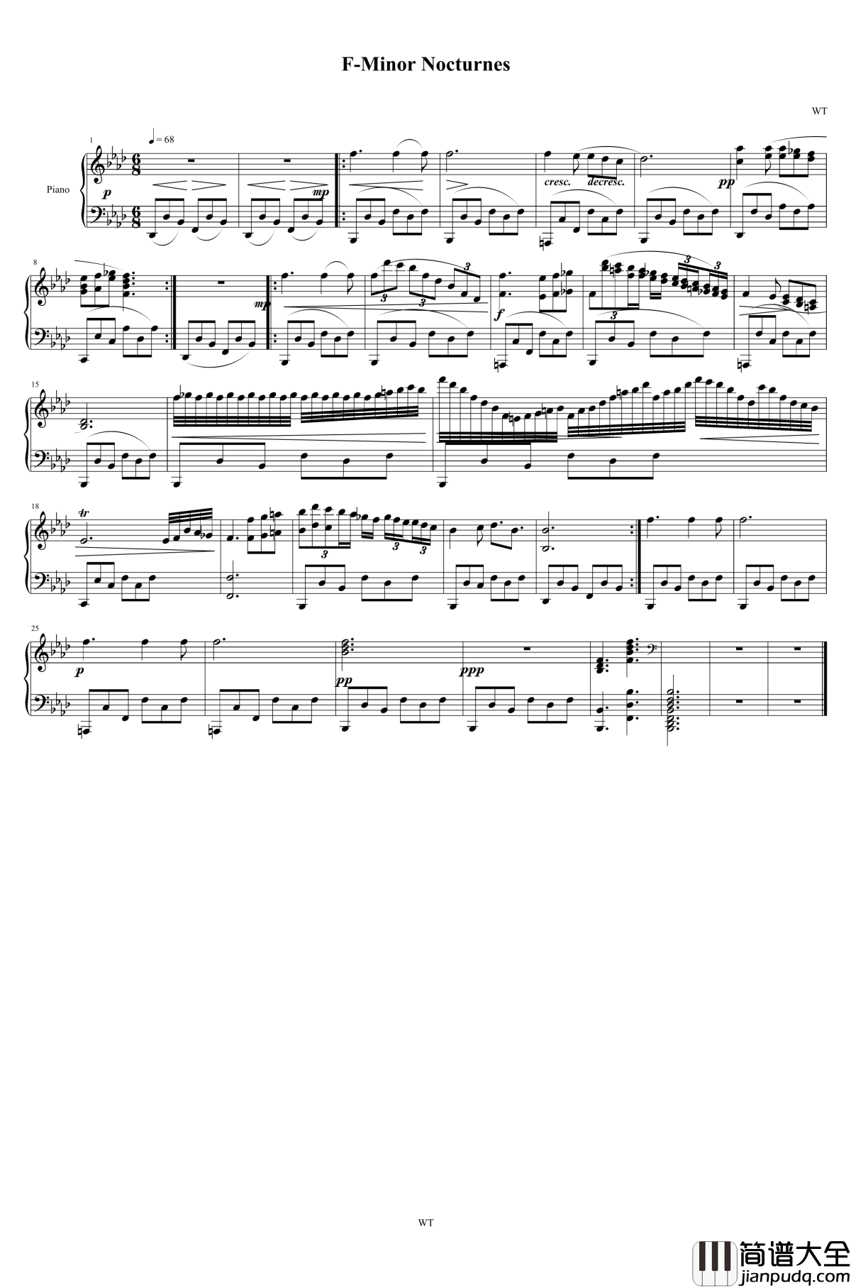 F小调夜曲钢琴谱_hrmc