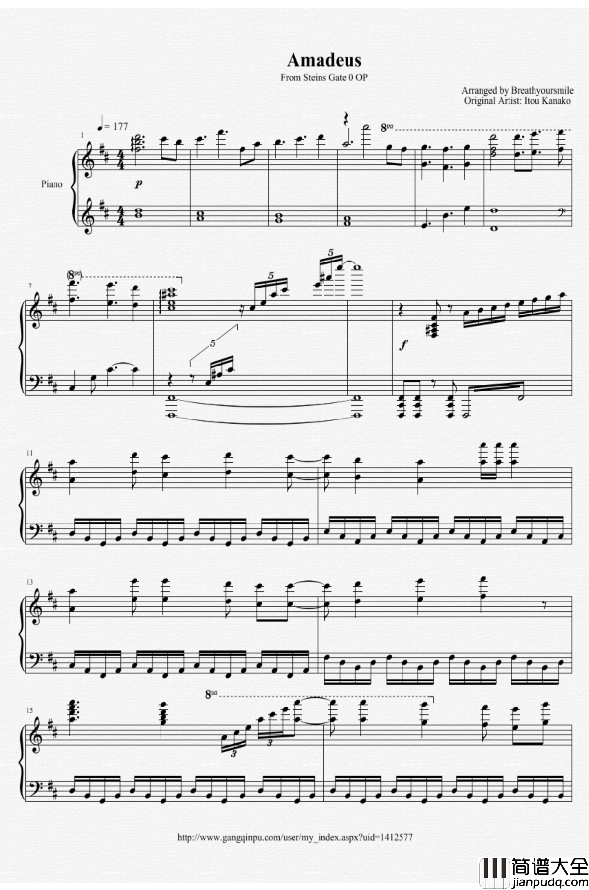 命运石之门0钢琴谱_OP(Steins_gate_0)Amadeus_full_ver._伊藤香奈子