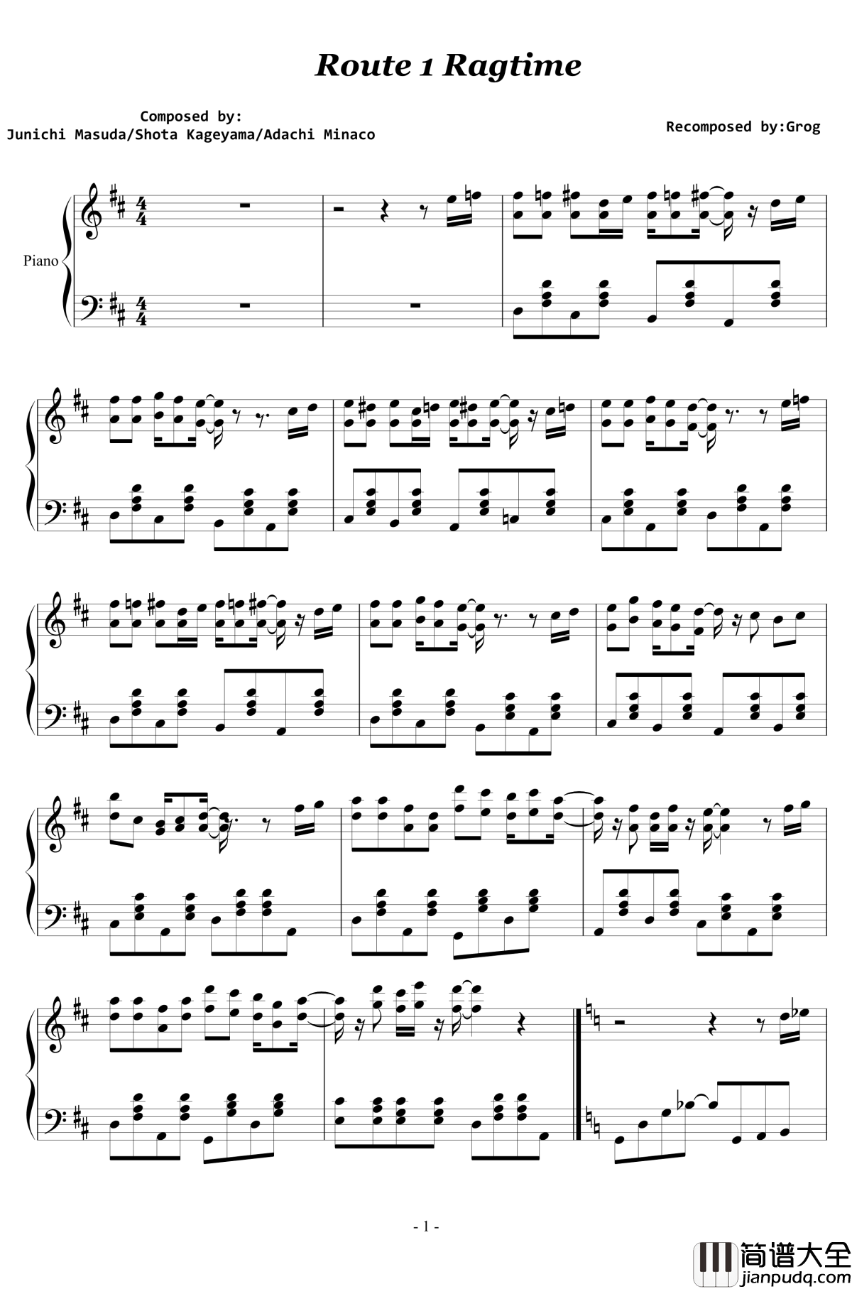 Route_1_Ragtime钢琴谱_精灵宝可梦