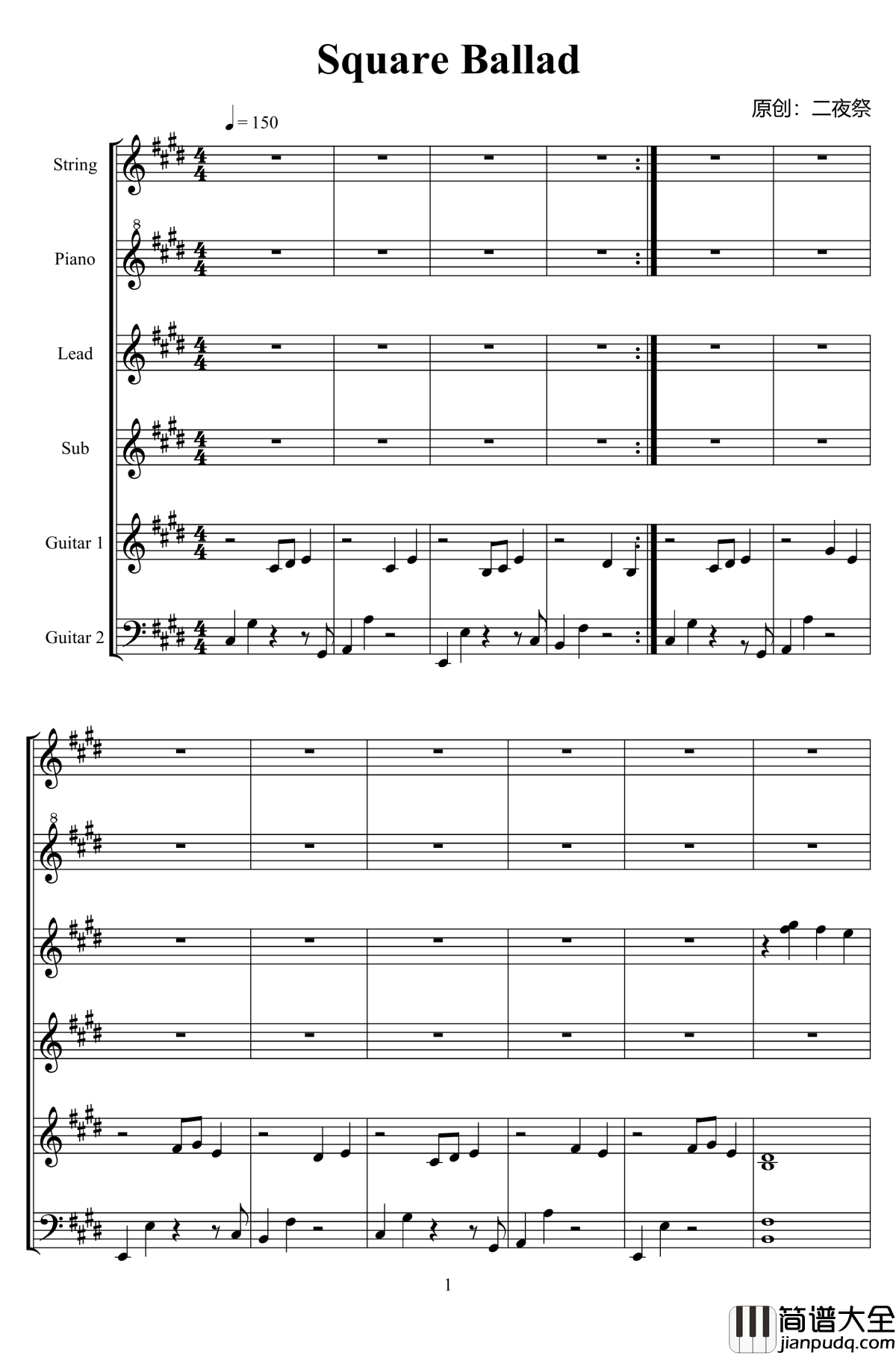 Square_Ballad钢琴谱_二夜祭