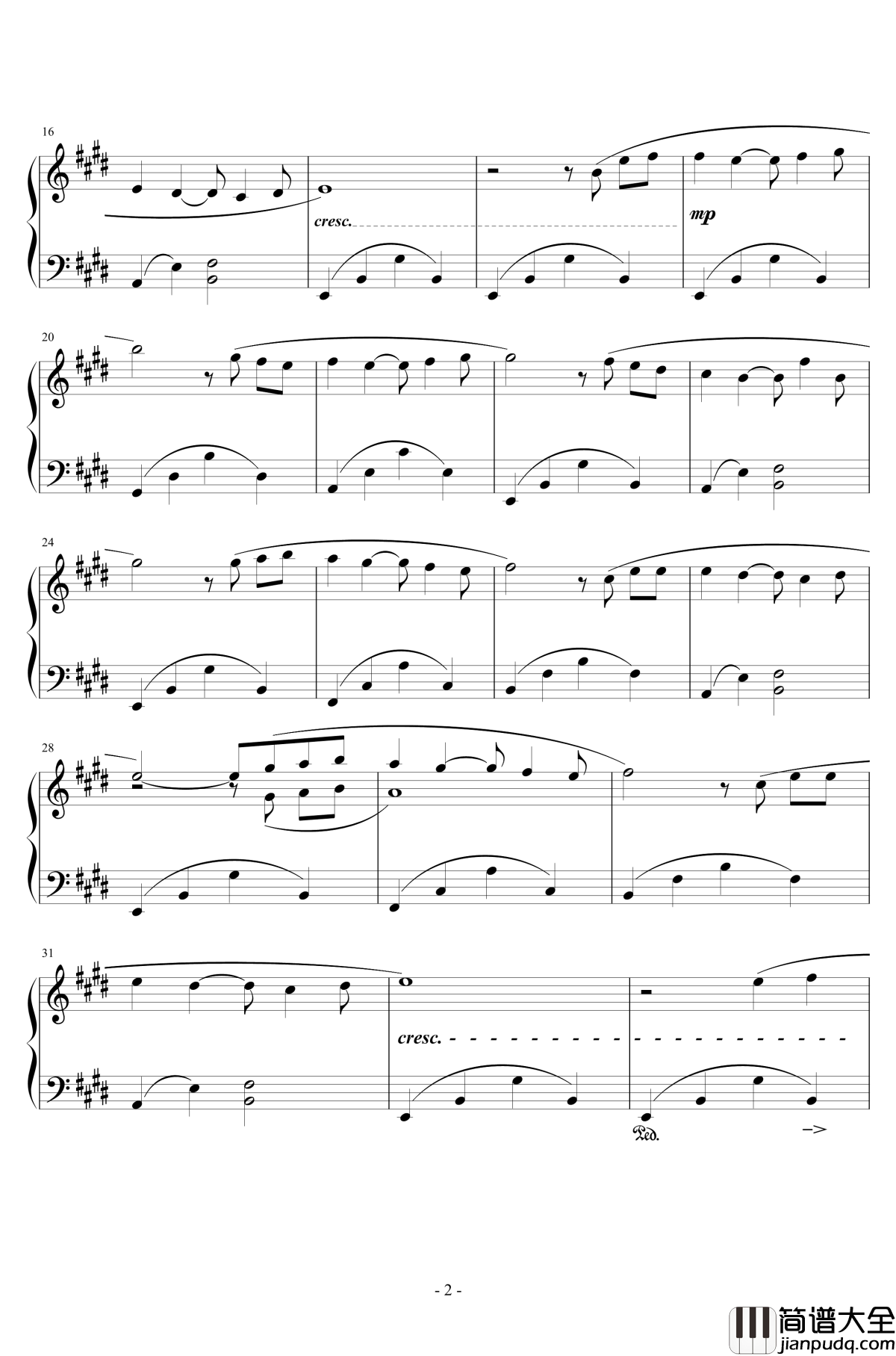 午后的出发钢琴谱_克莱德曼