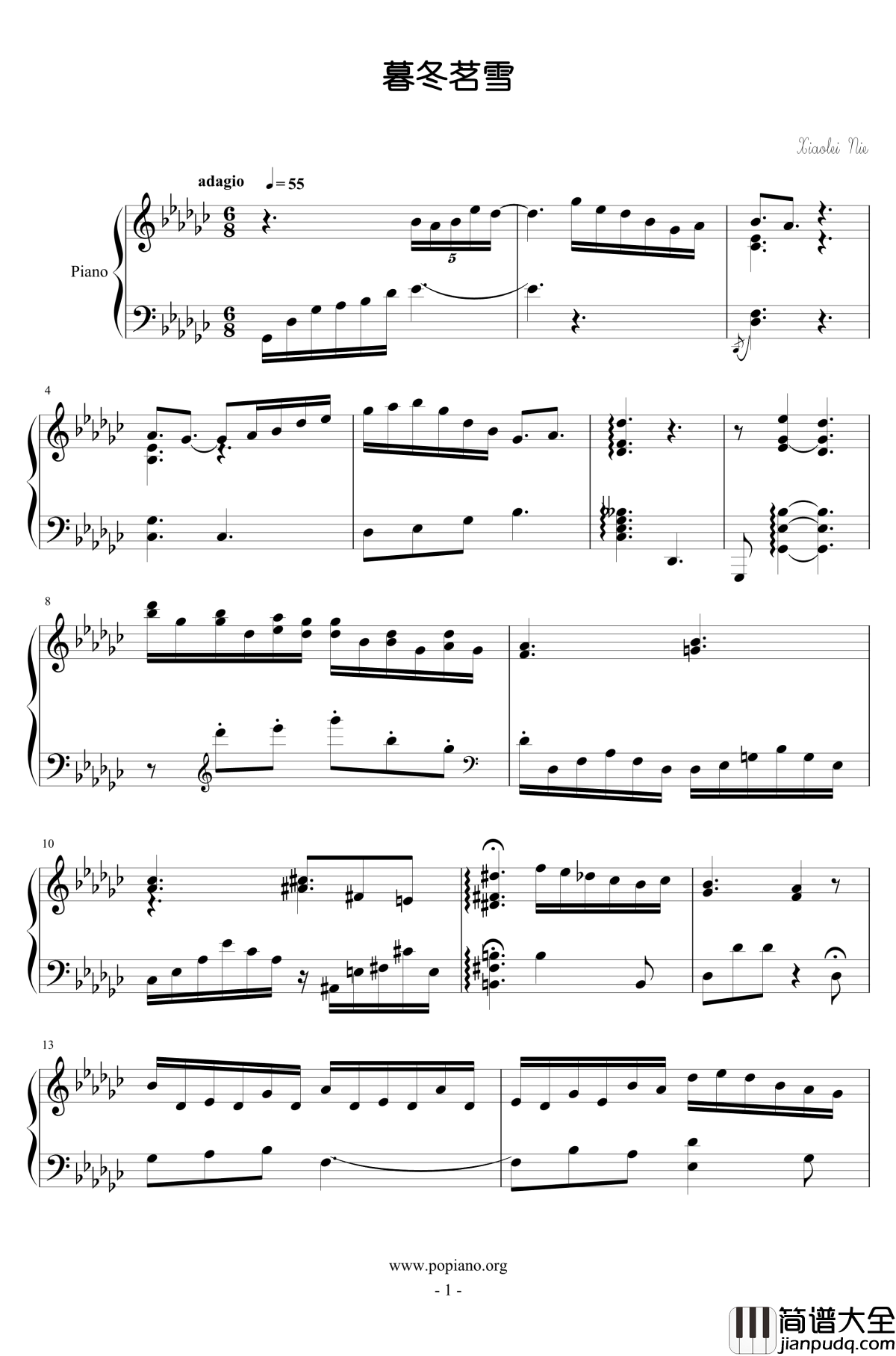 暮冬茗雪钢琴谱_nzh1934
