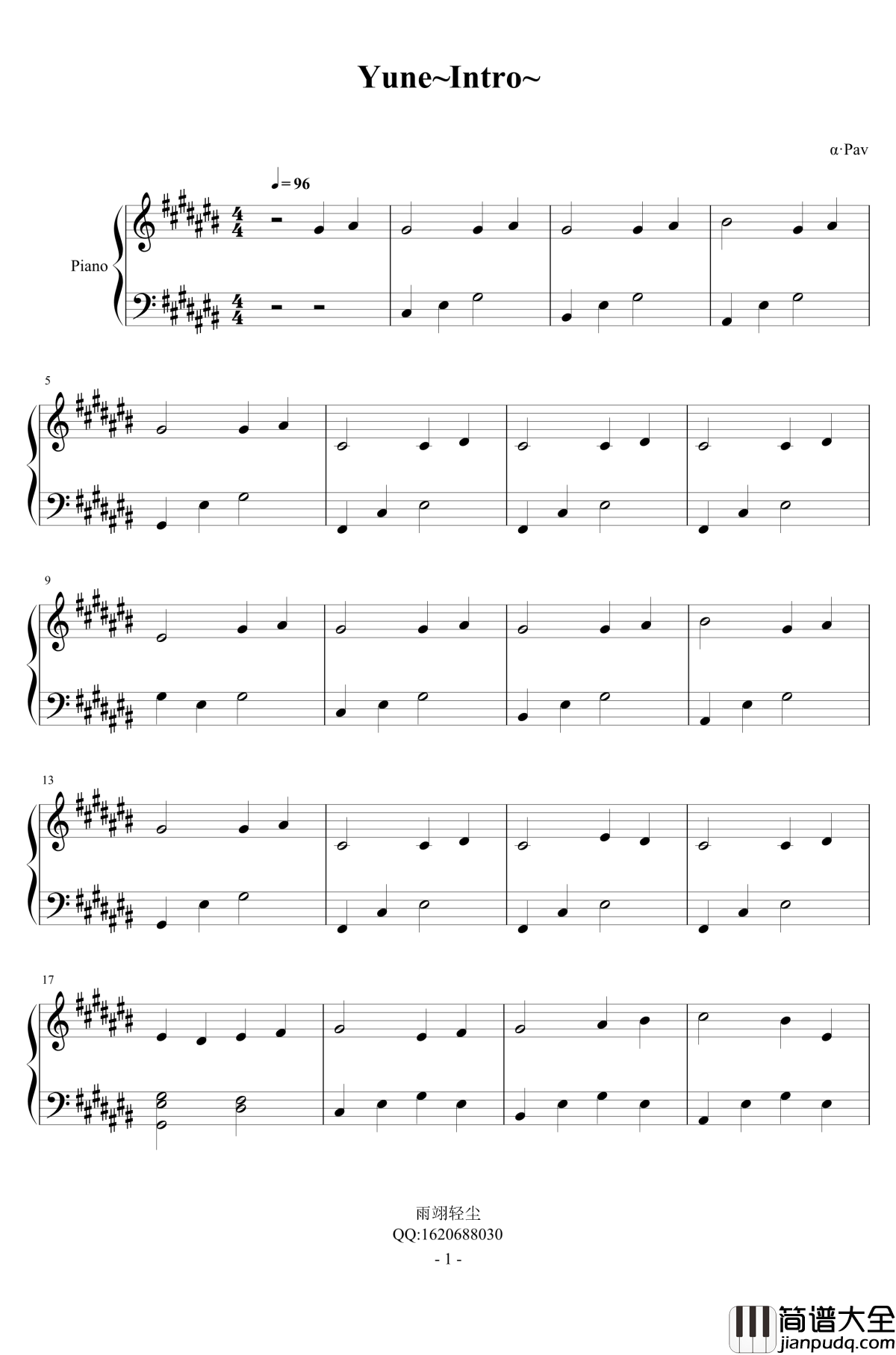 Yune~Intro~钢琴谱_α·Pav
