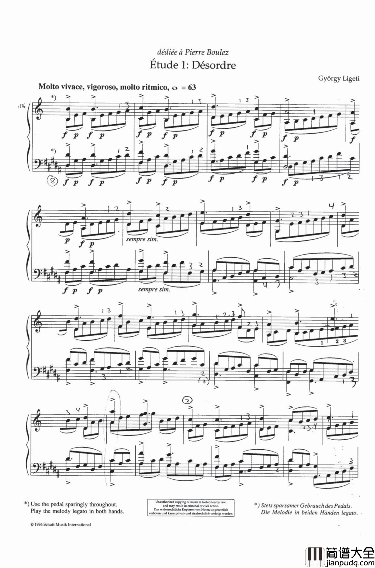 钢琴练习曲NO.1钢琴谱_里盖蒂