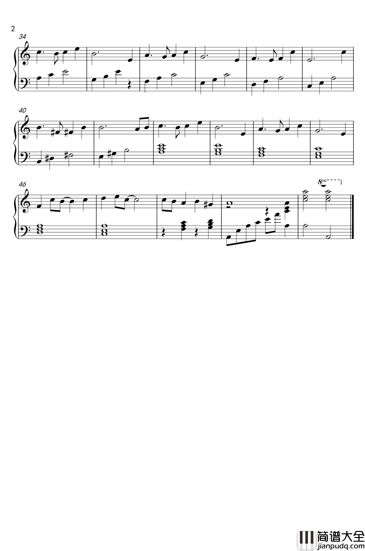 天空之城钢琴谱_初学版19_久石让