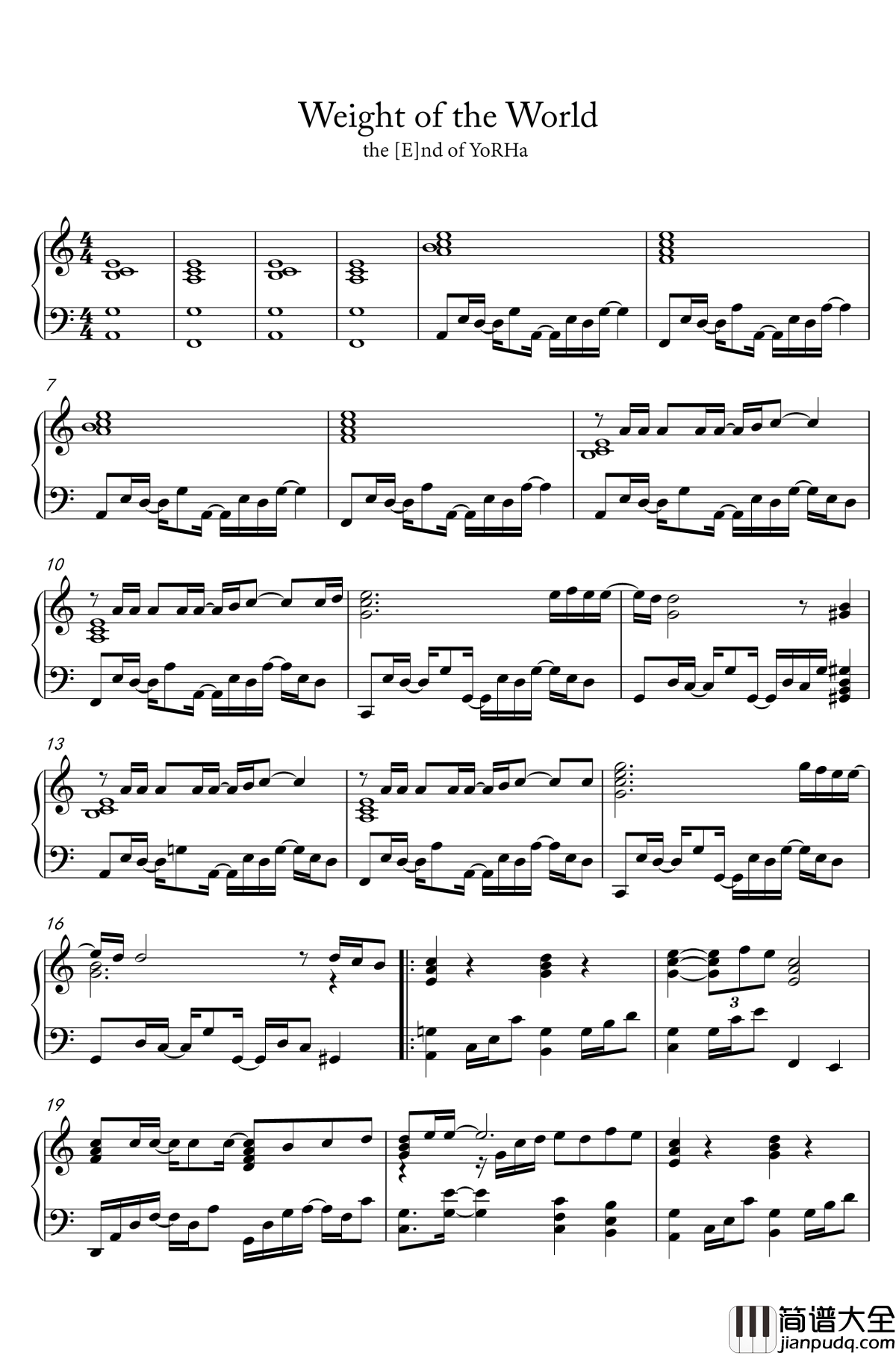 __Weight_of_the_World钢琴谱_机械纪元