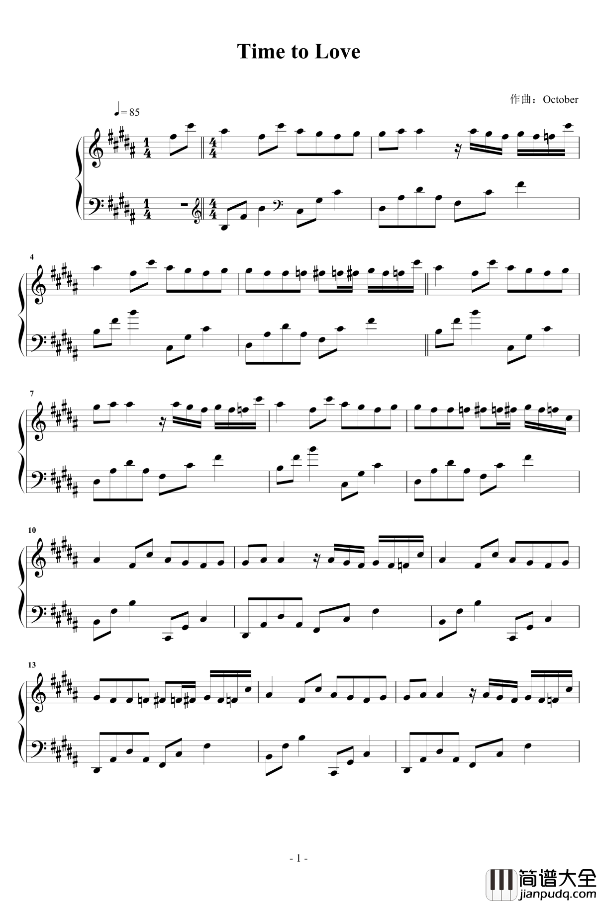 Time_to_Love钢琴谱_October