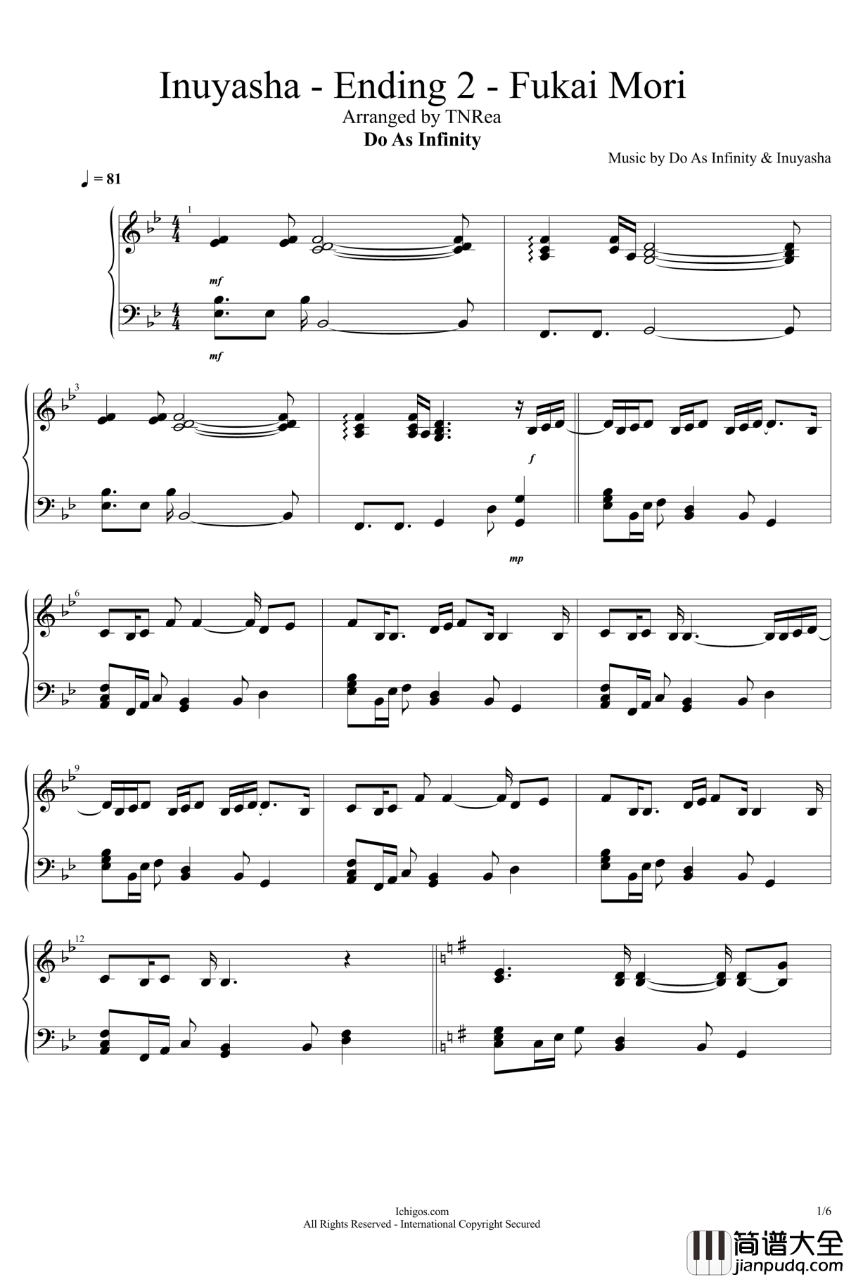 幽深的森林钢琴谱_犬夜叉ed_犬夜叉