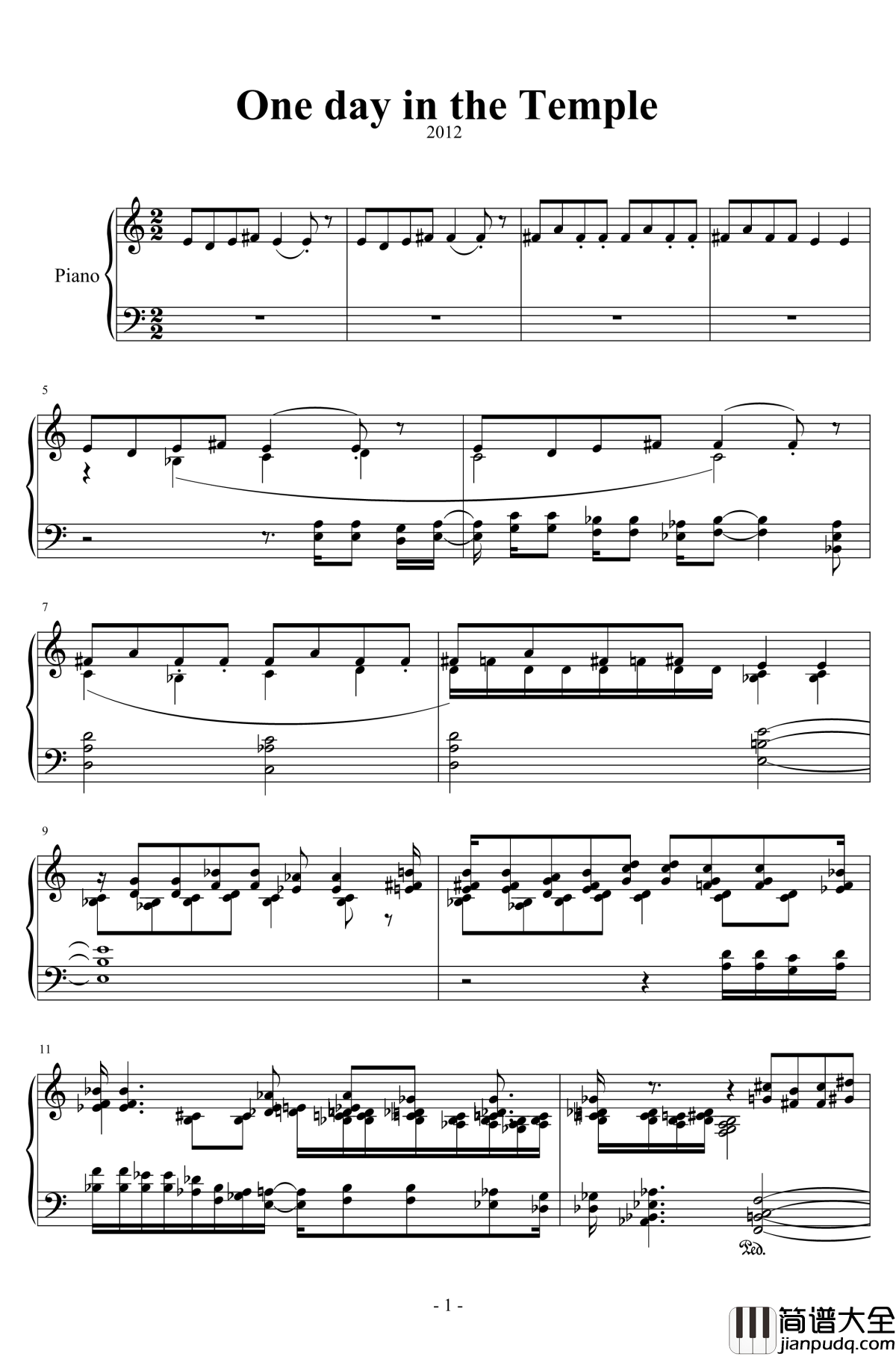 寺庙的一日钢琴谱_陈文戈