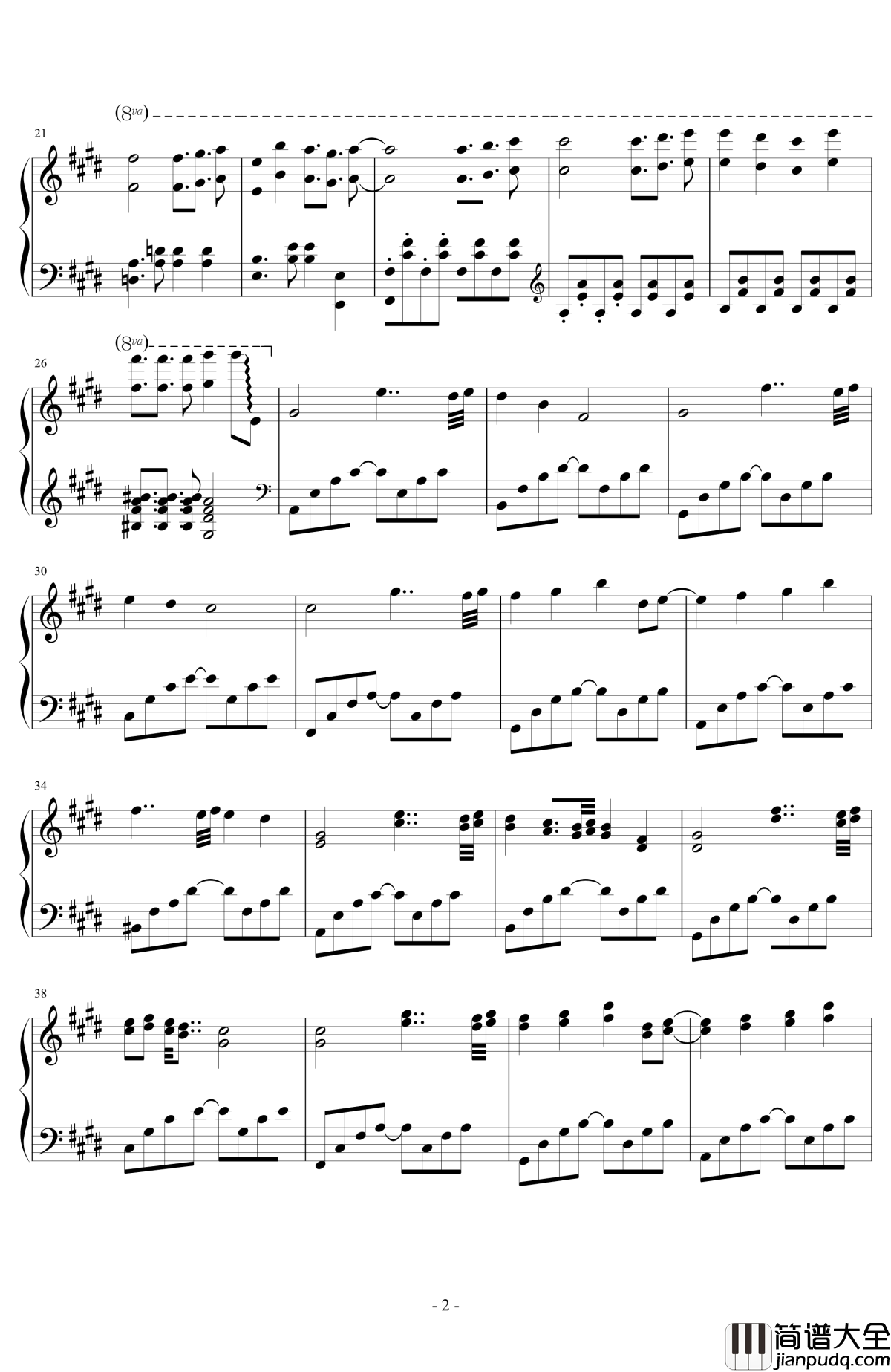 夜想曲钢琴谱_原曲：信仰は儚き人間の為に_东方风神录