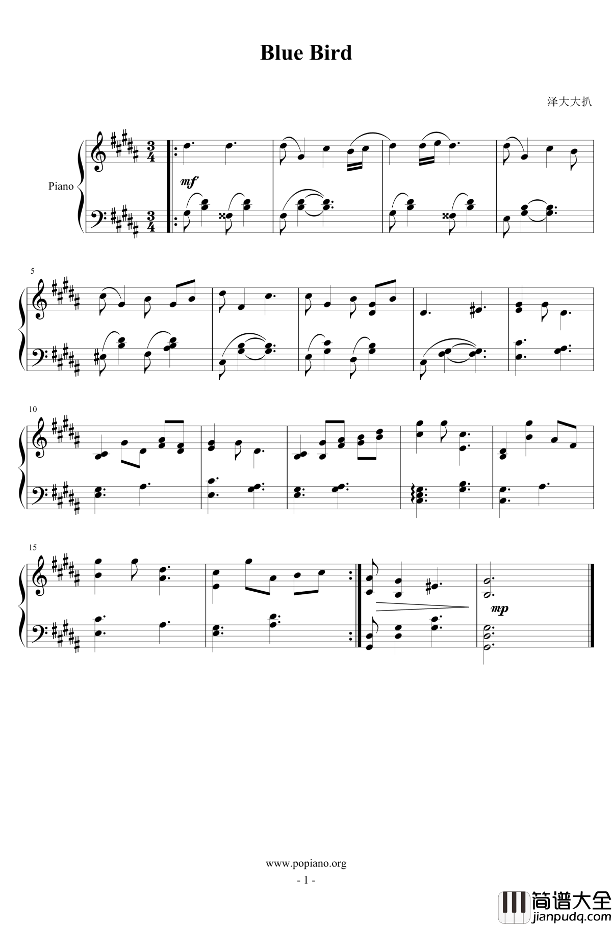 Blue_Bird钢琴谱_去8度版_浜崎あゆみ