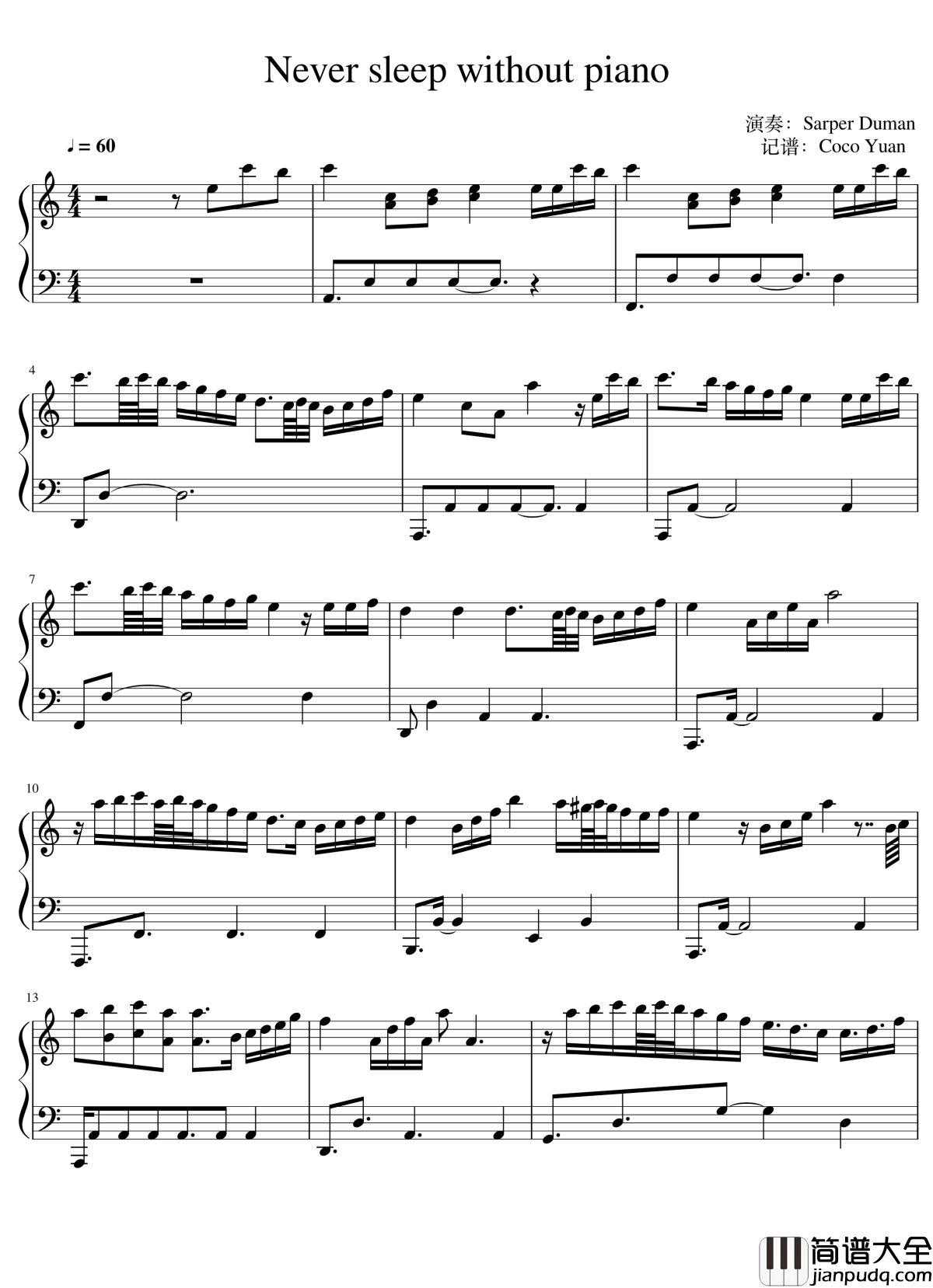 Never_sleep_without_piano钢琴谱_Sarper_Duman
