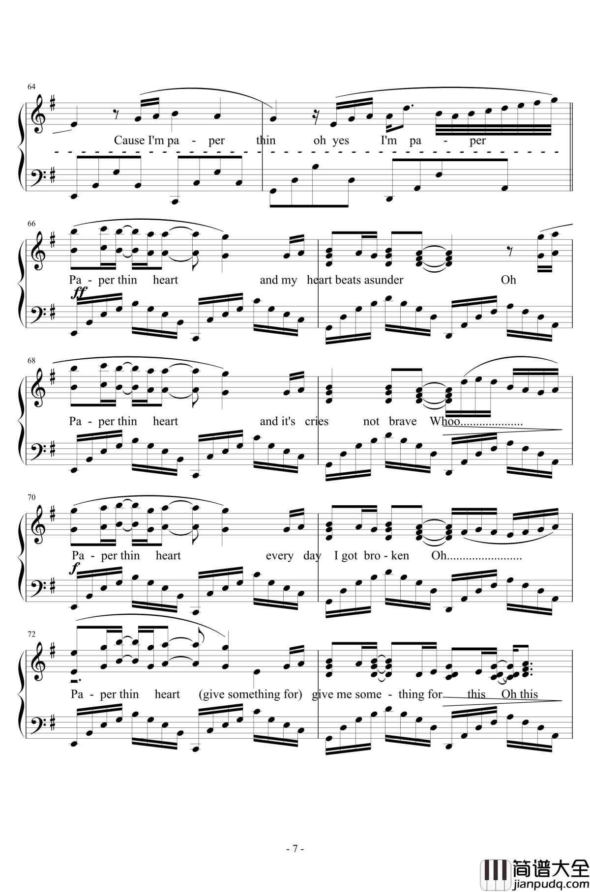 _Paper_Thin_Heart钢琴谱_Susan_Calloway