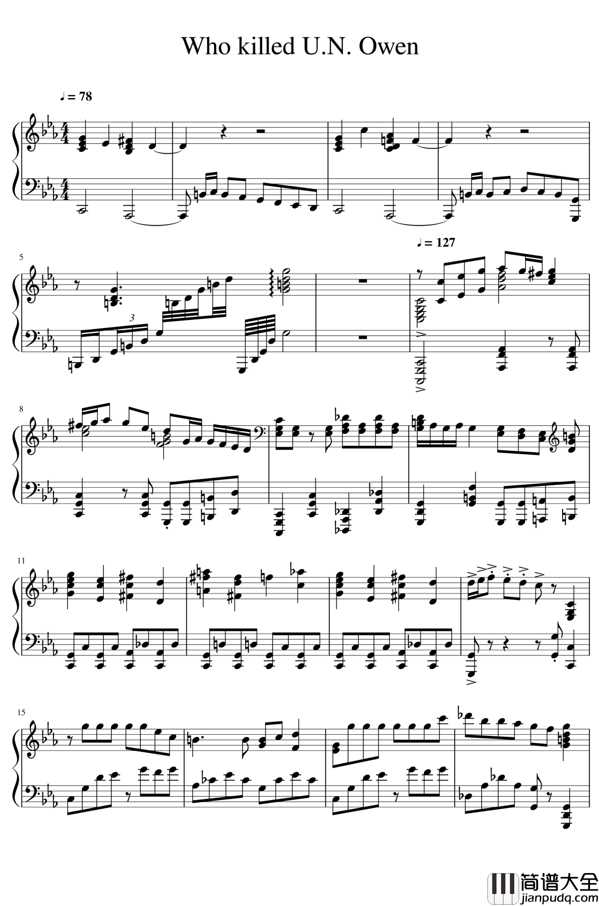 Who_Killed_U.N._Owen钢琴谱_东方同人音乐_东方project