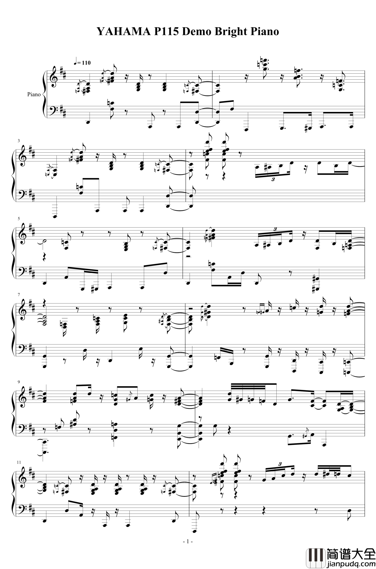 YAHAMA_P115_Demo_Bright_Piano钢琴谱_YAHAMA