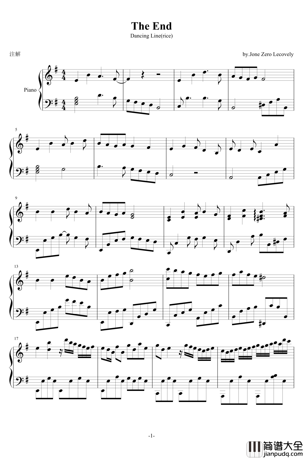 The_End钢琴谱_跳舞的线