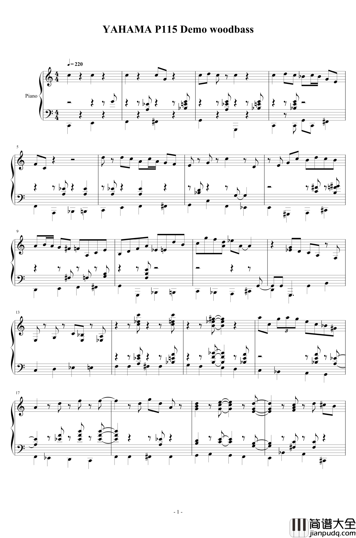 YAHAMA_P115_Demo_woodbass钢琴谱_YAHAMA