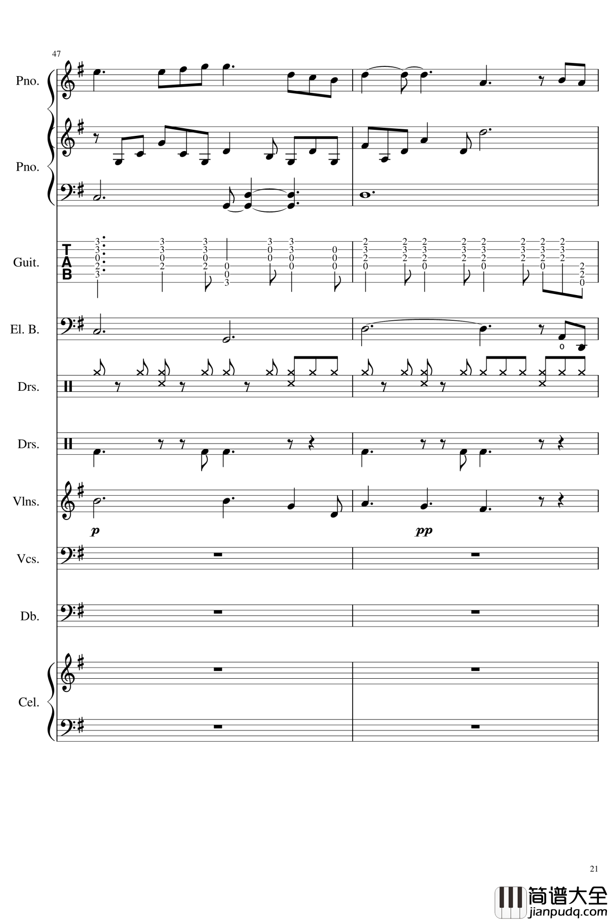 如果有来生钢琴谱_总谱_乐队谱