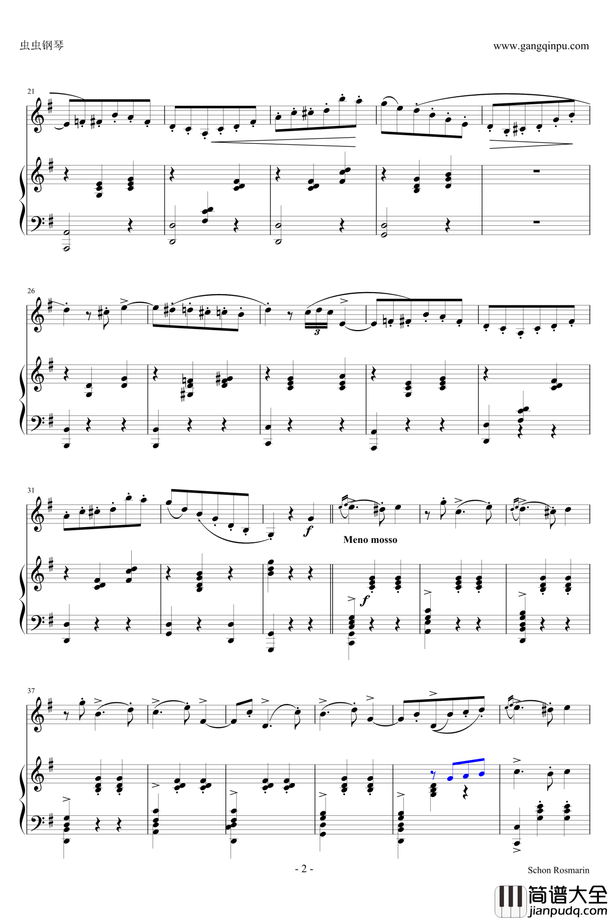 美丽的罗斯玛琳钢琴谱_小提琴+钢琴_克莱斯勒