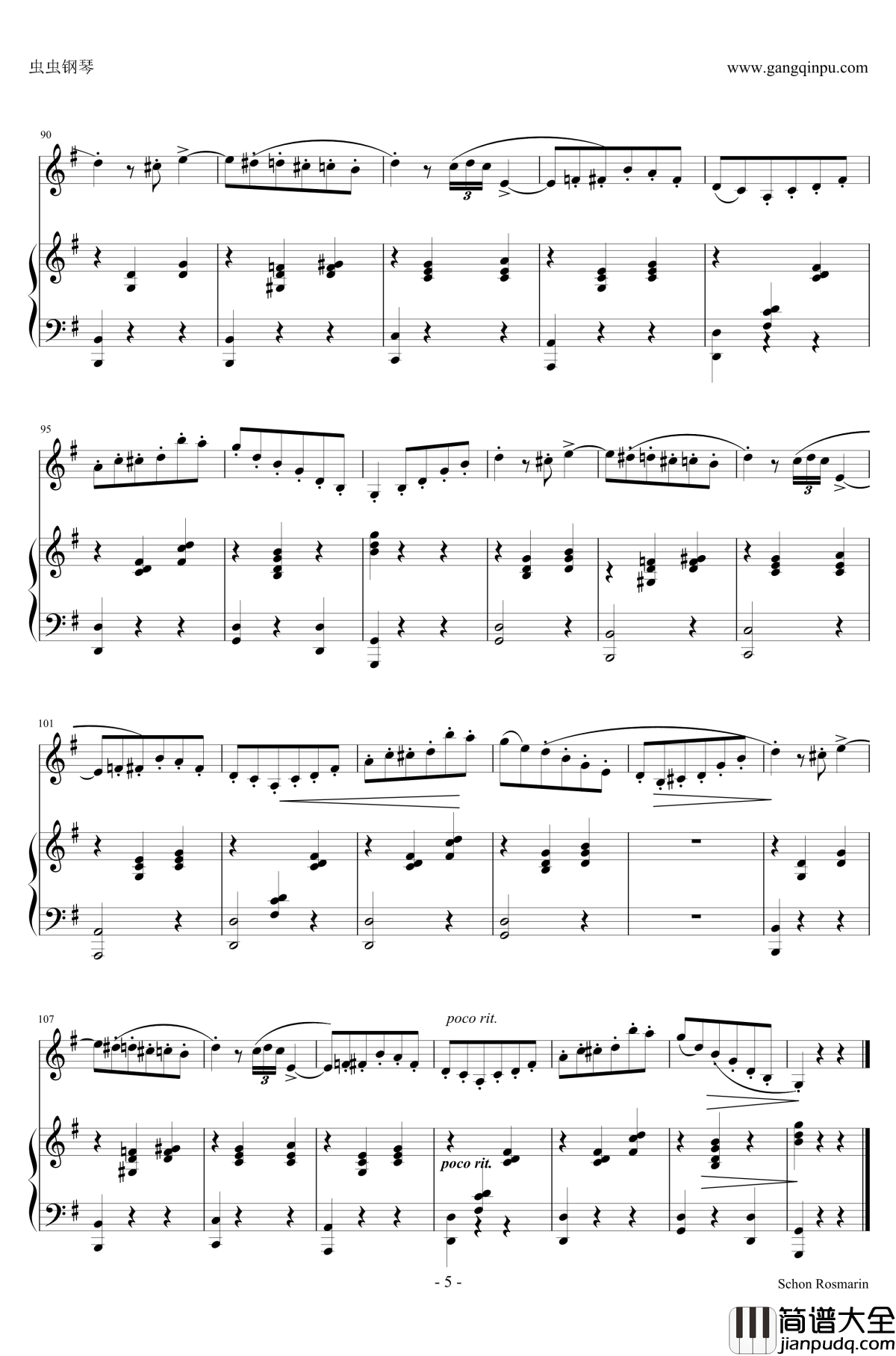 美丽的罗斯玛琳钢琴谱_小提琴+钢琴_克莱斯勒