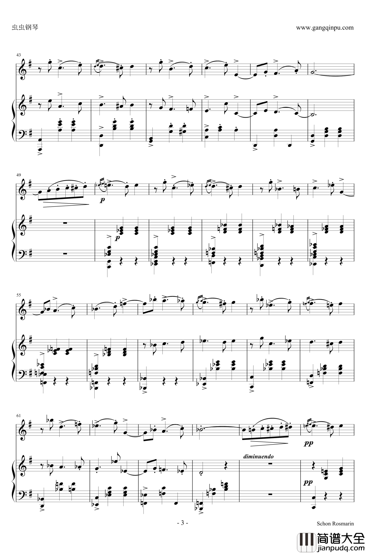 美丽的罗斯玛琳钢琴谱_小提琴+钢琴_克莱斯勒