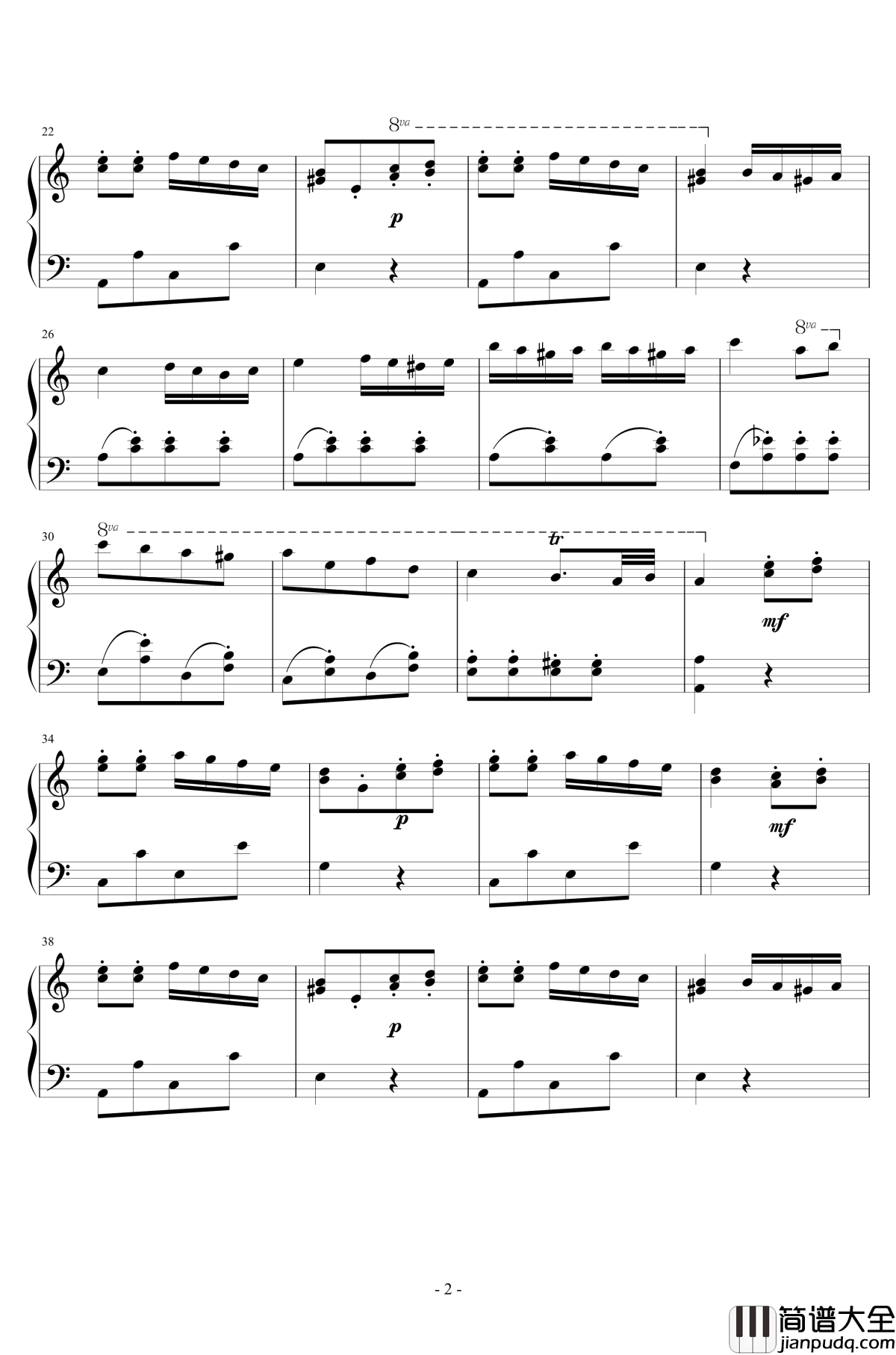 土耳其进行曲钢琴谱_李小熊改编_莫扎特