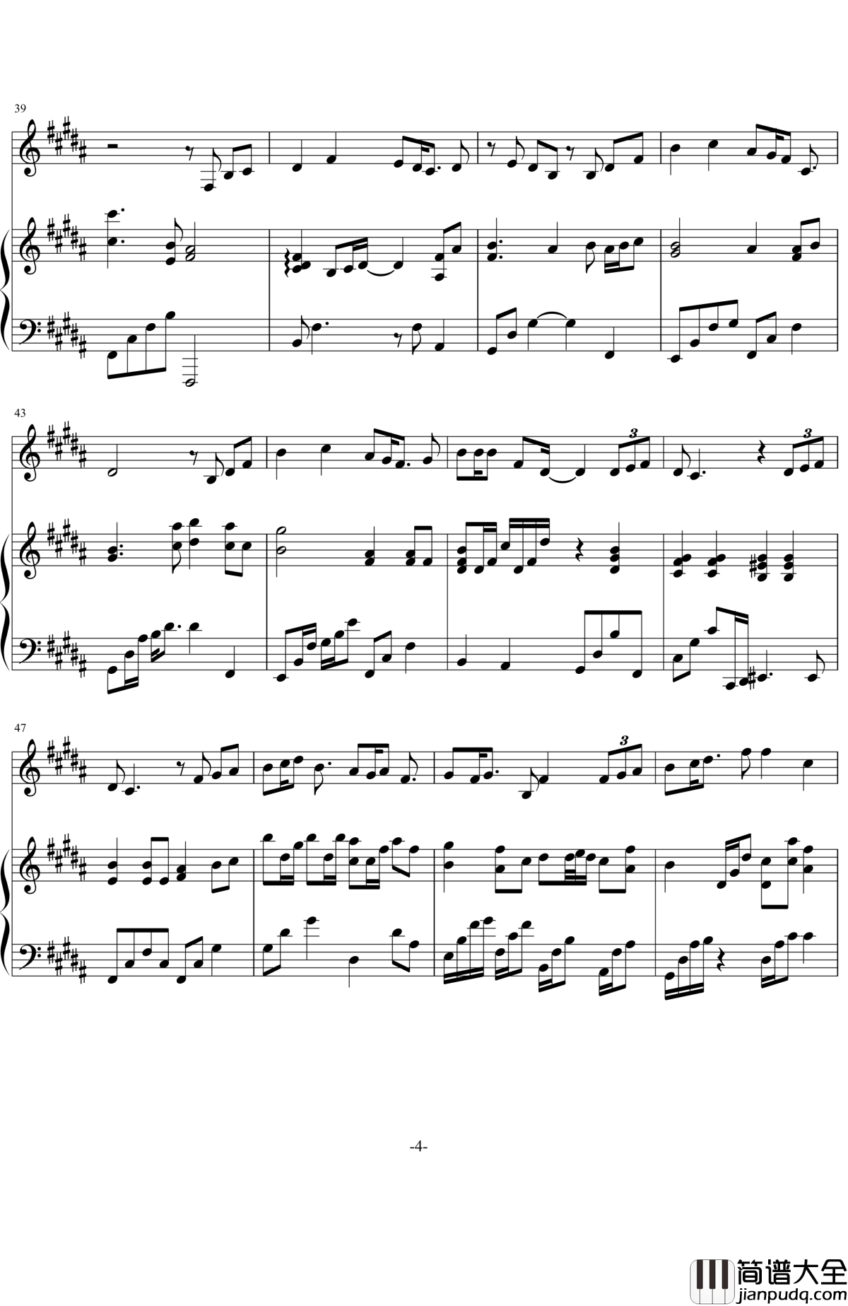 情歌钢琴谱_伴奏_梁静茹