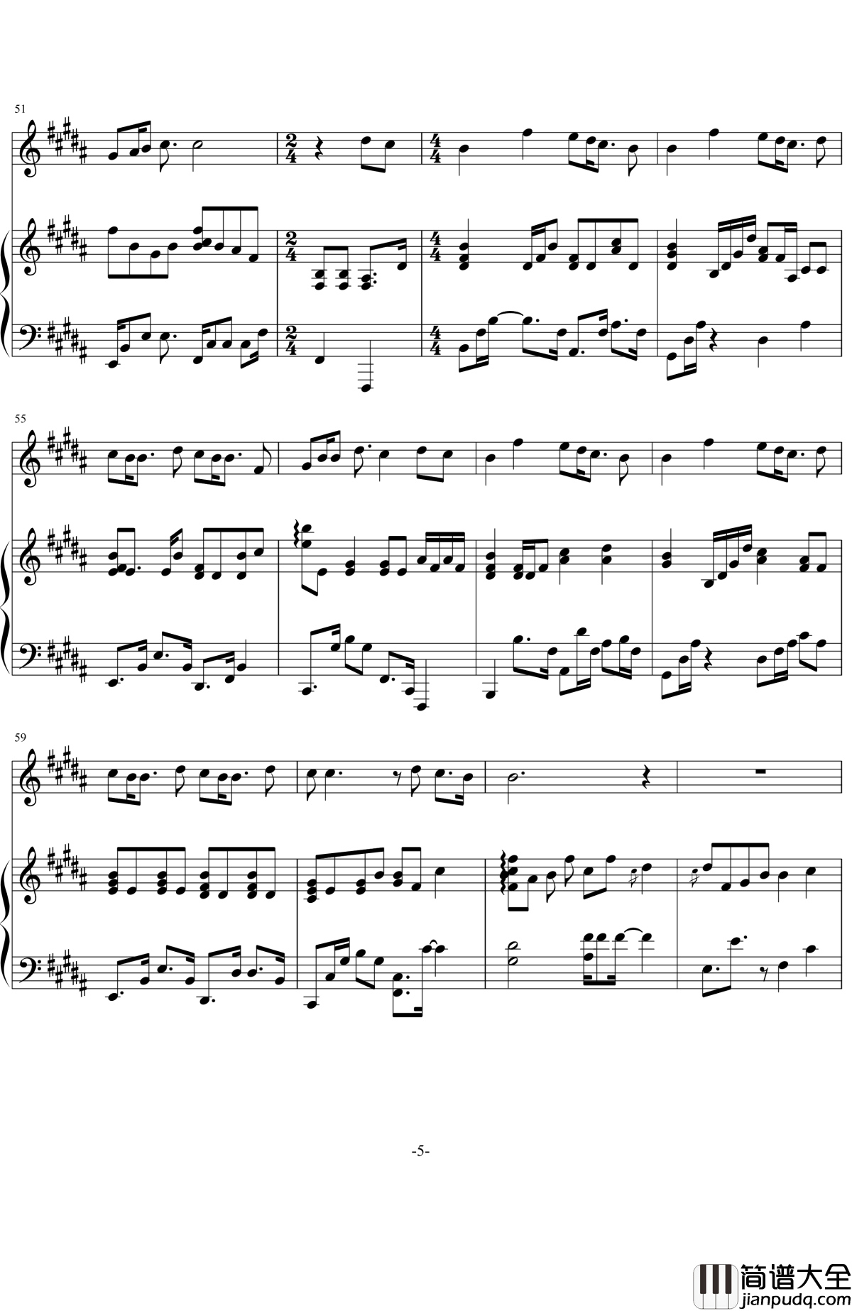 情歌钢琴谱_伴奏_梁静茹