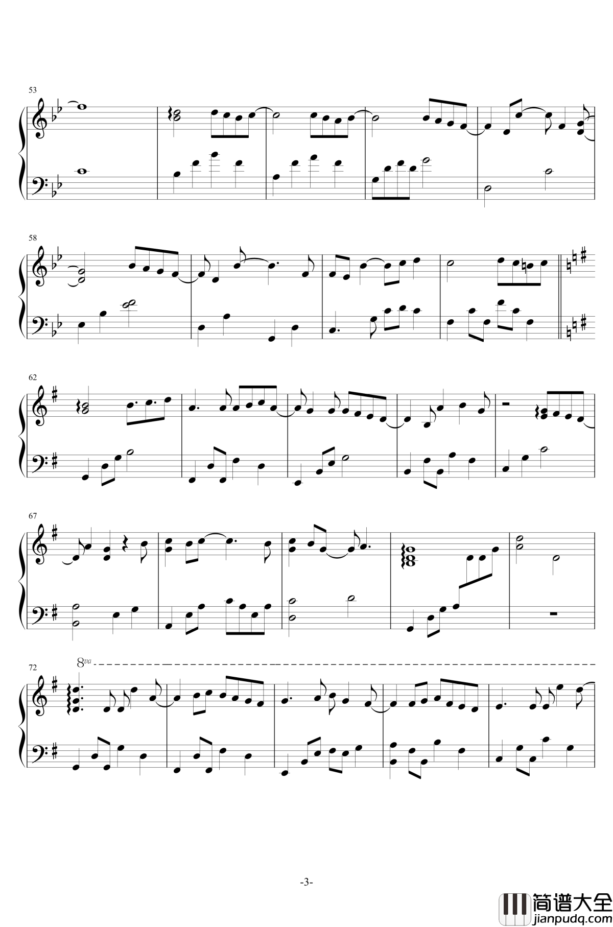 被风吹过的夏天钢琴谱_昼夜版_金莎