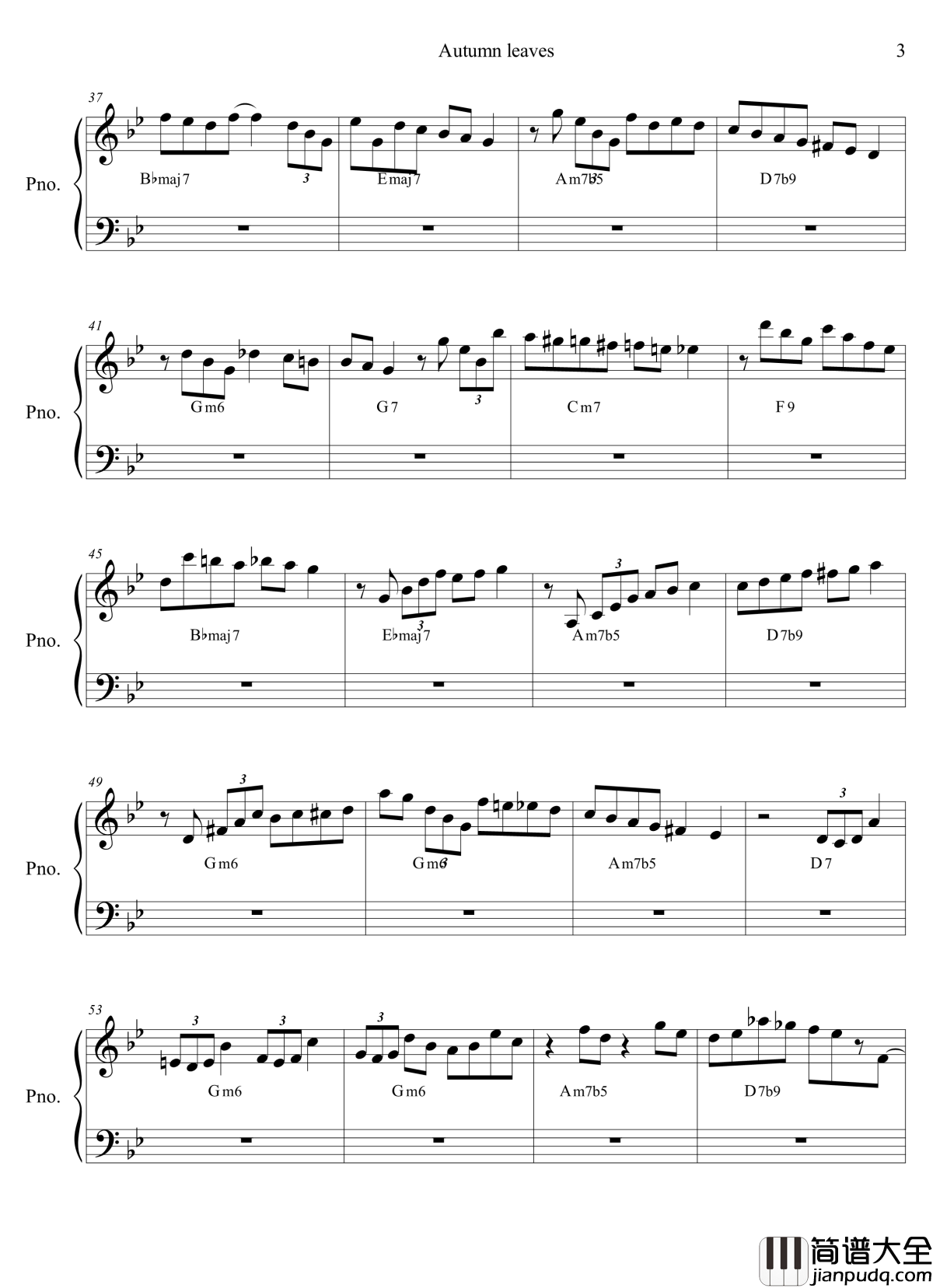 autumn__leaves钢琴谱_Bill_evans
