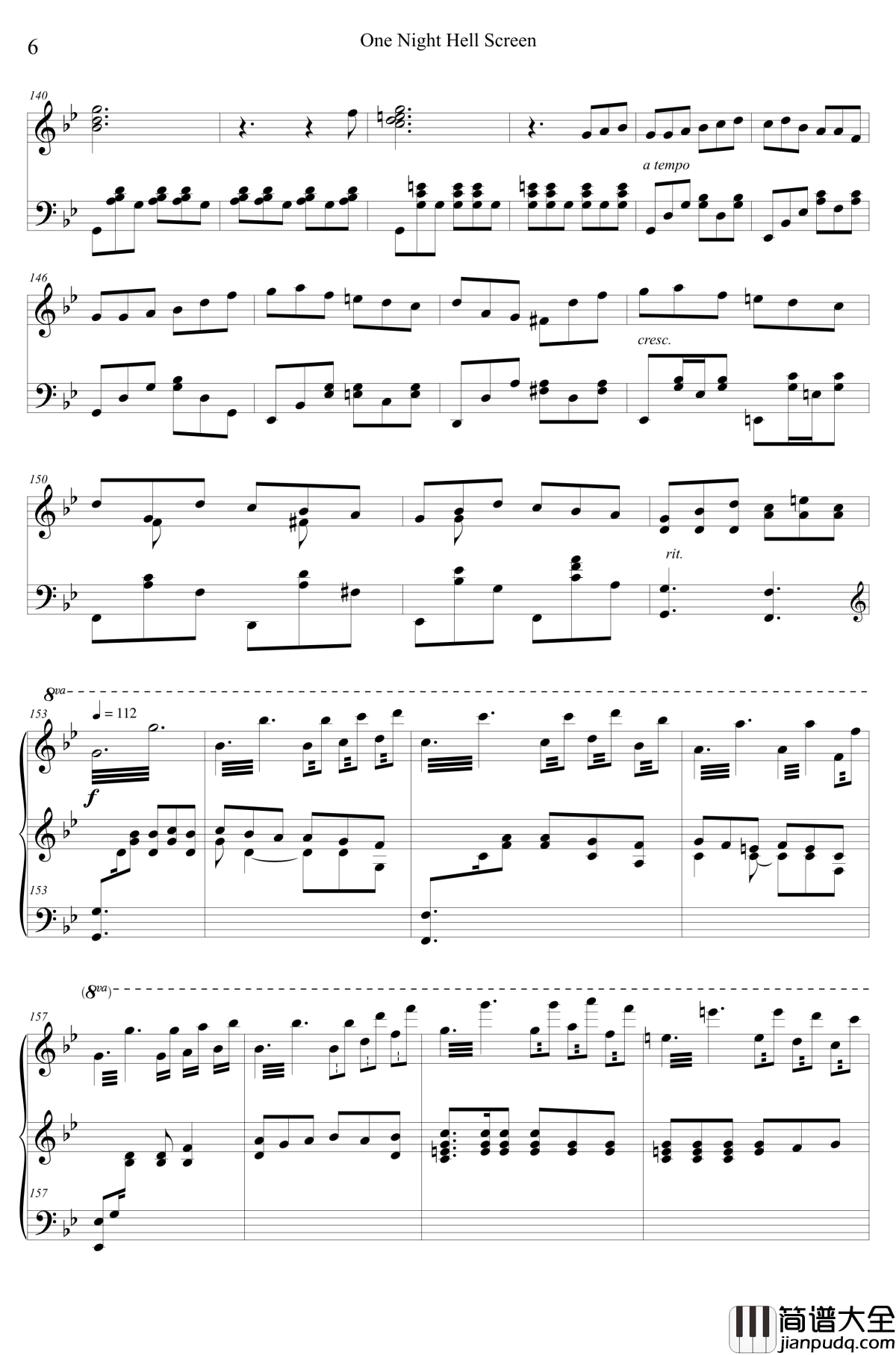 One_Night_Hell_Screen钢琴谱_东方曲再编_东方project