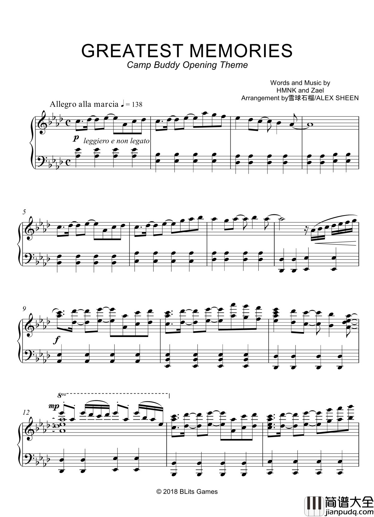 Greatest_Memories钢琴谱_【Camp_Buddy】主题曲_中难度版_Camp_Buddy