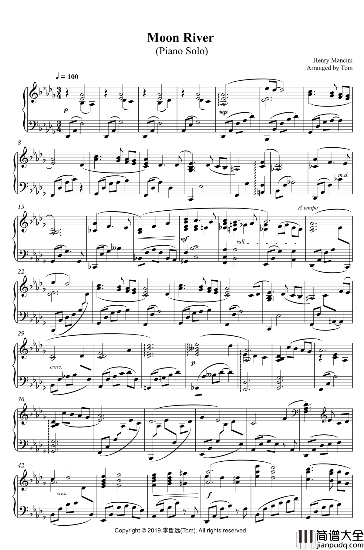 Moon_River钢琴谱_月亮河_Audrey_Hepburn_Henry_Mancini