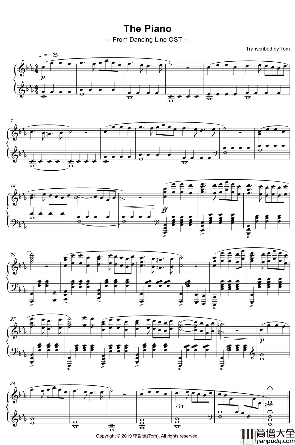 The_Piano钢琴谱_跳舞的线_Dancing_Line_OST