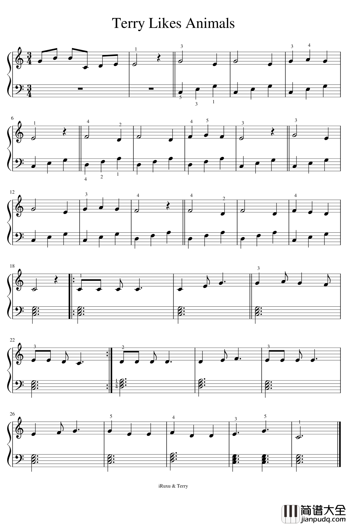 Terry_likes_animals钢琴谱_Penelope