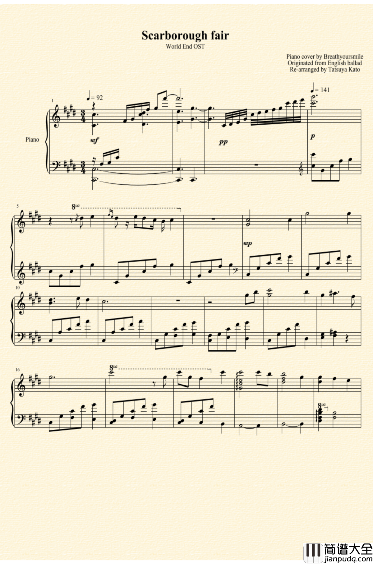 Scarborough_Fair钢琴谱_末日时在做什么？~可以拯救一下吗？_OST_加藤达也