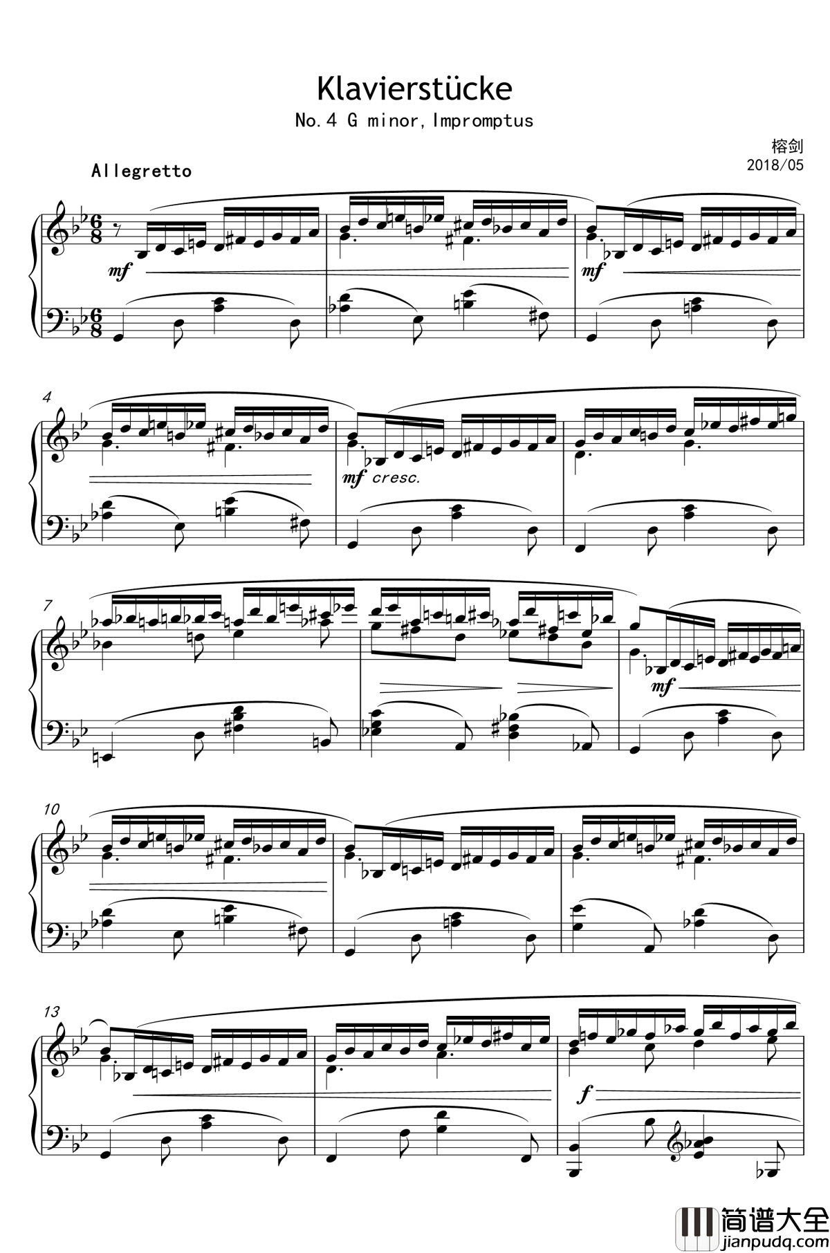 op3no4钢琴谱_即兴曲，钢琴曲4首_榕剑
