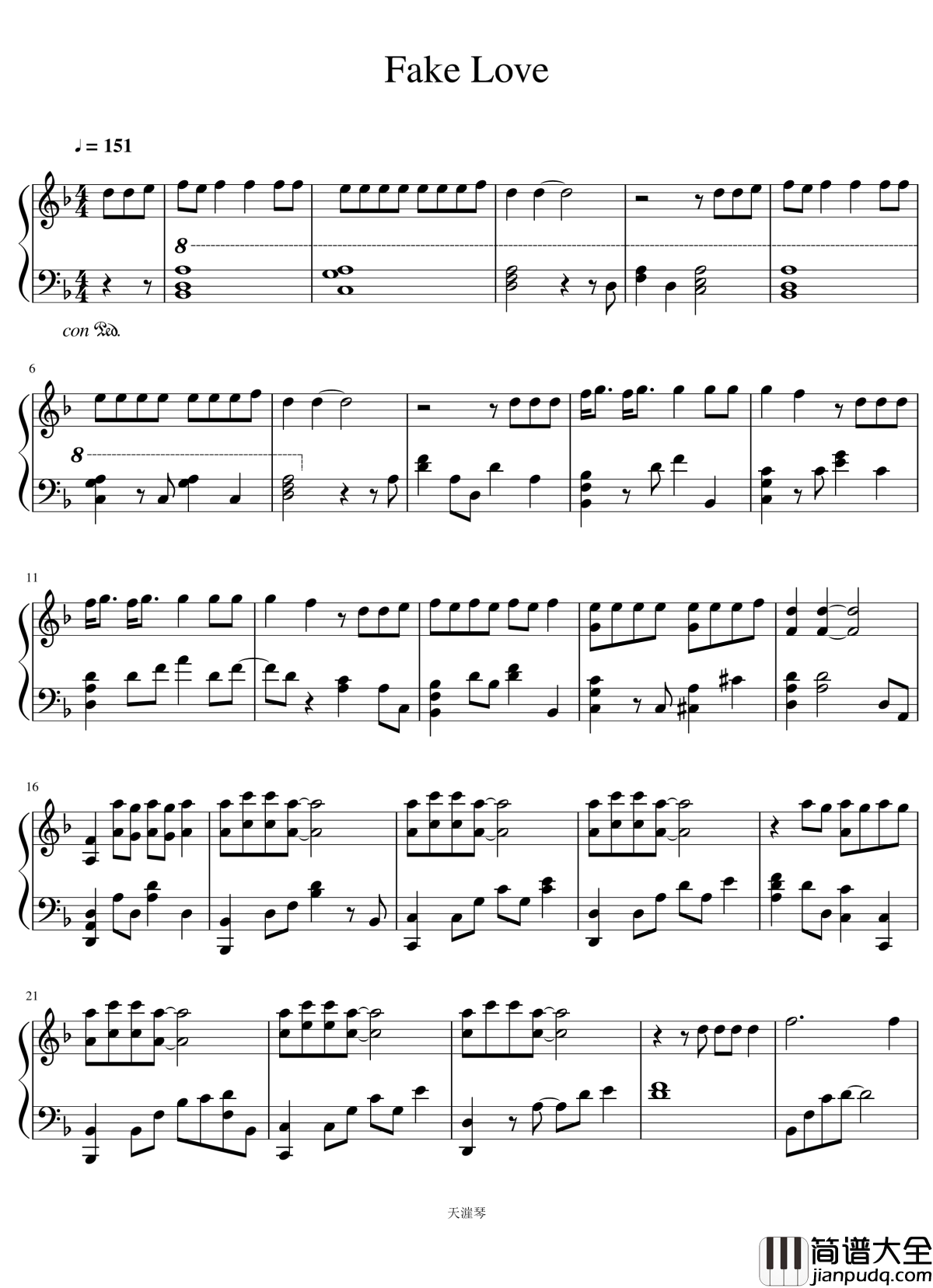 Fake_love钢琴谱_doo_piano_ver_防弹少年团