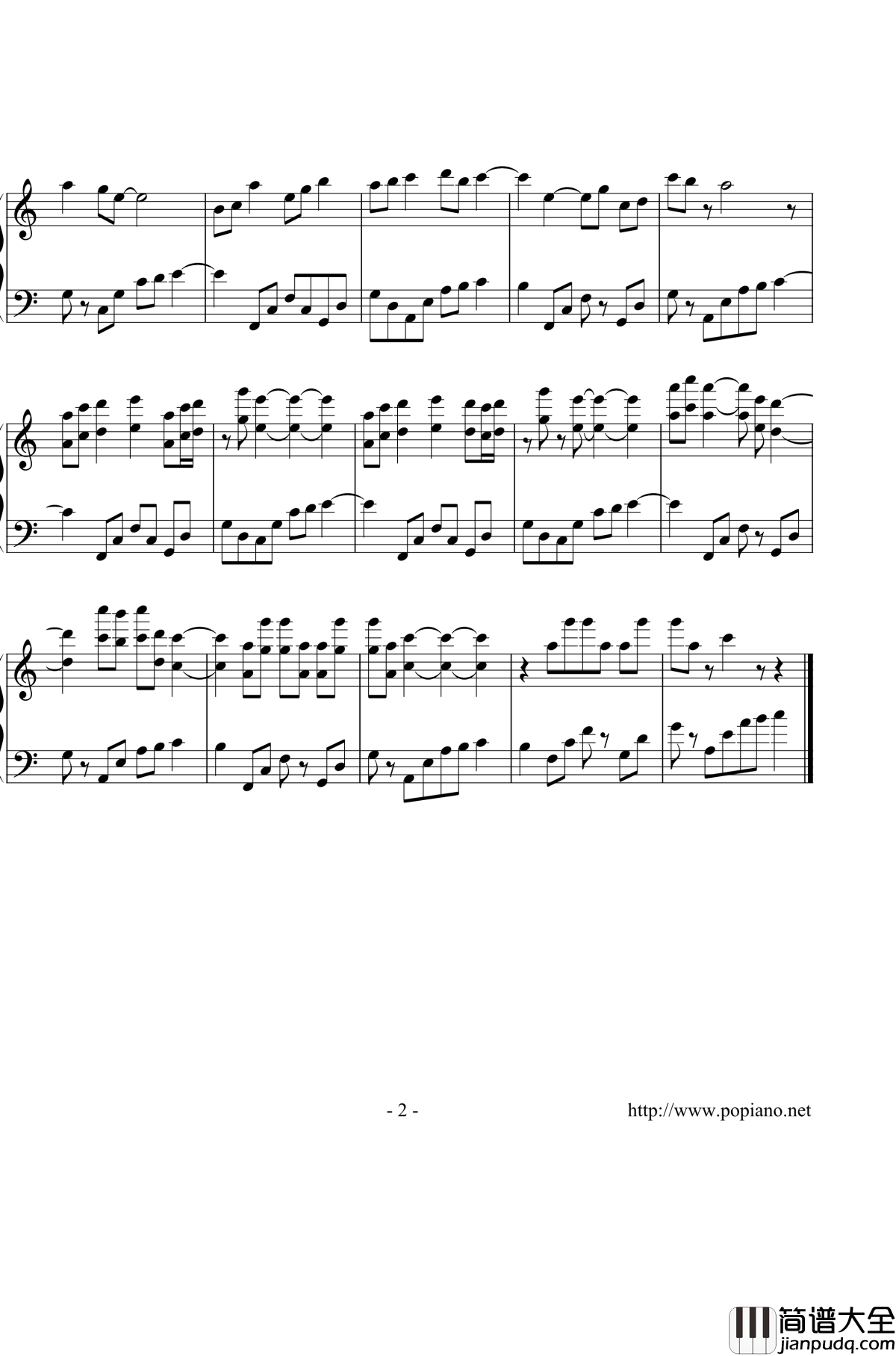 爱殇钢琴谱_初学者简单C调版_东宫