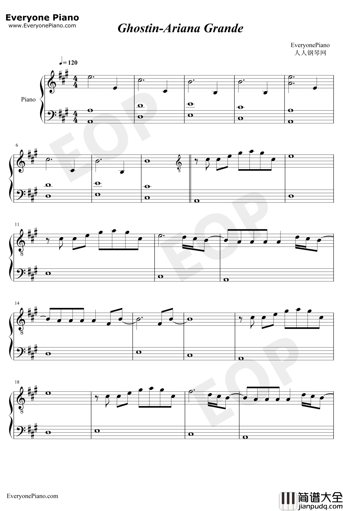 Ghostin钢琴谱_ArianaGrande
