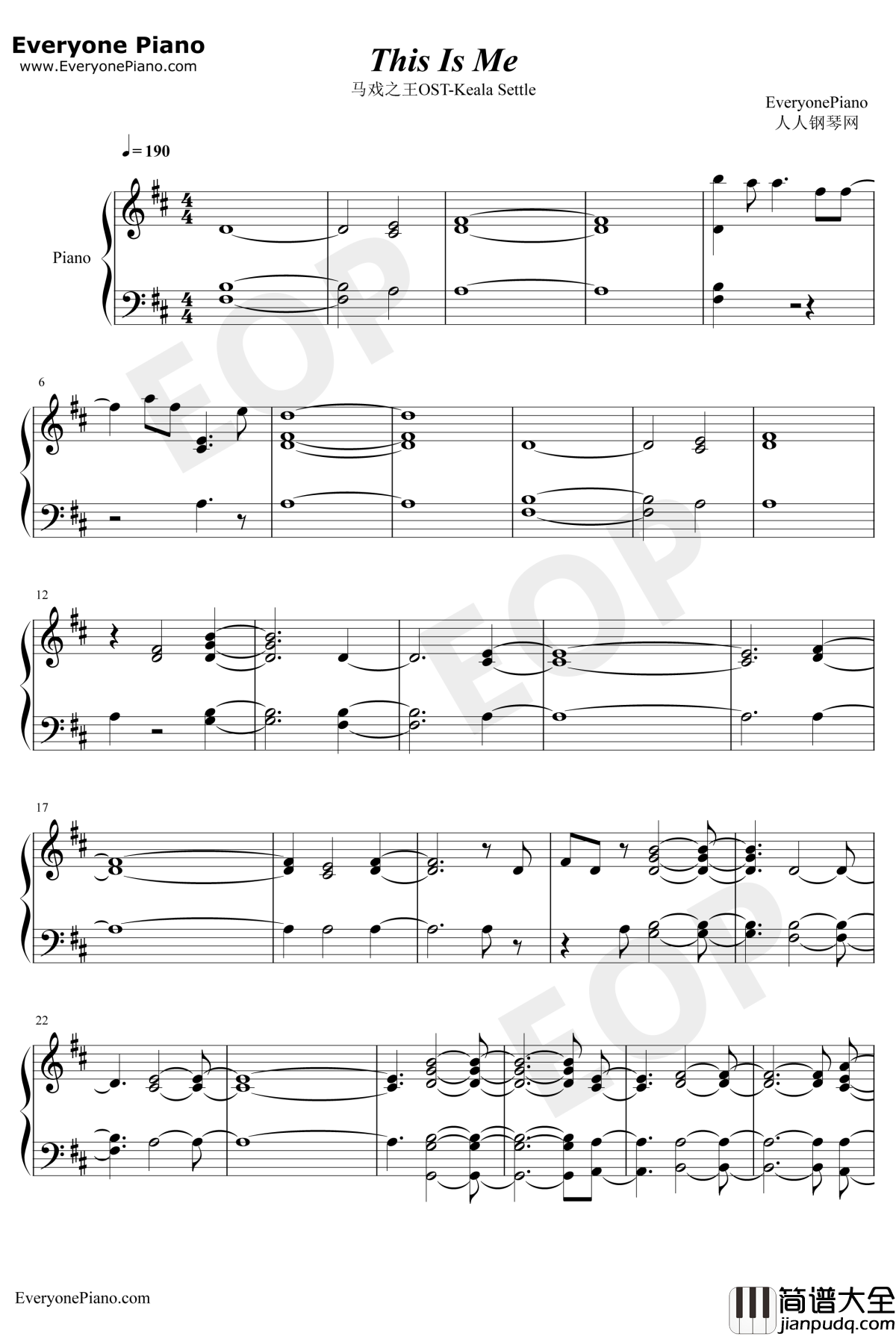 This_Is_Me钢琴谱_KealaSettle_马戏之王OST