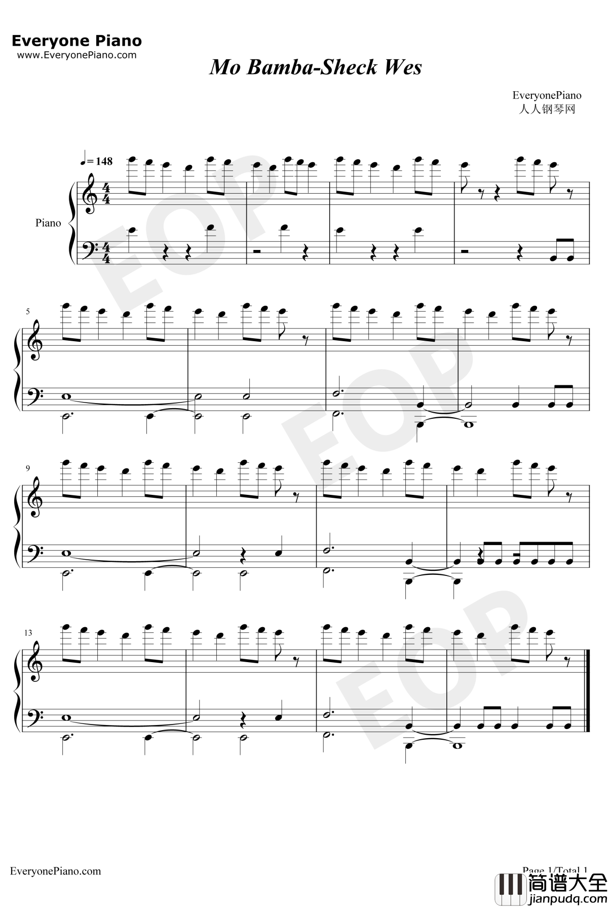 Mo_Bamba钢琴谱_SheckWes